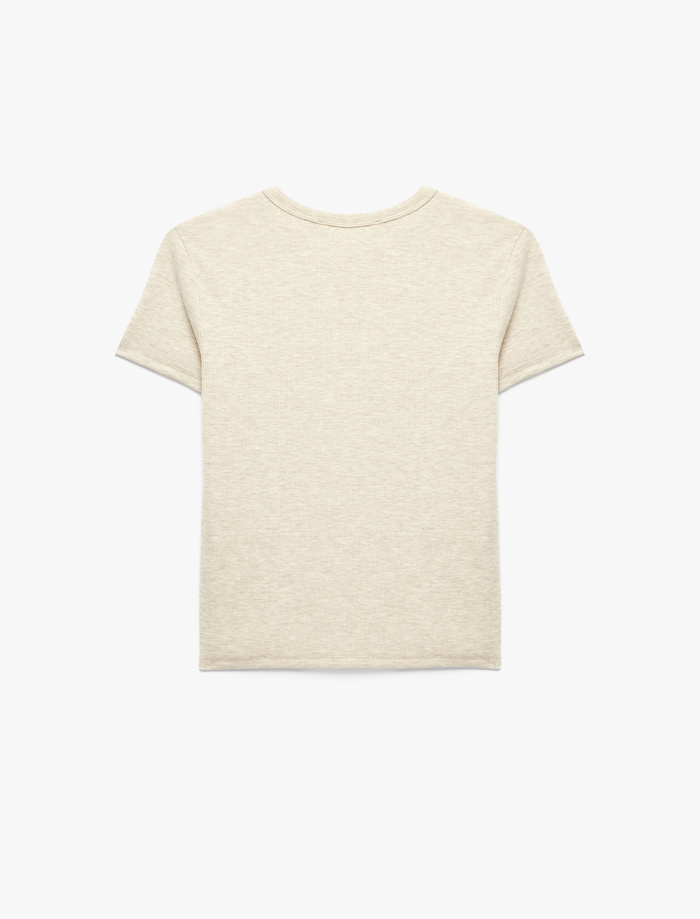   Slim Fit Kısa Kollu Bisiklet Yaka Pamuklu Fitilli Basic Tişört