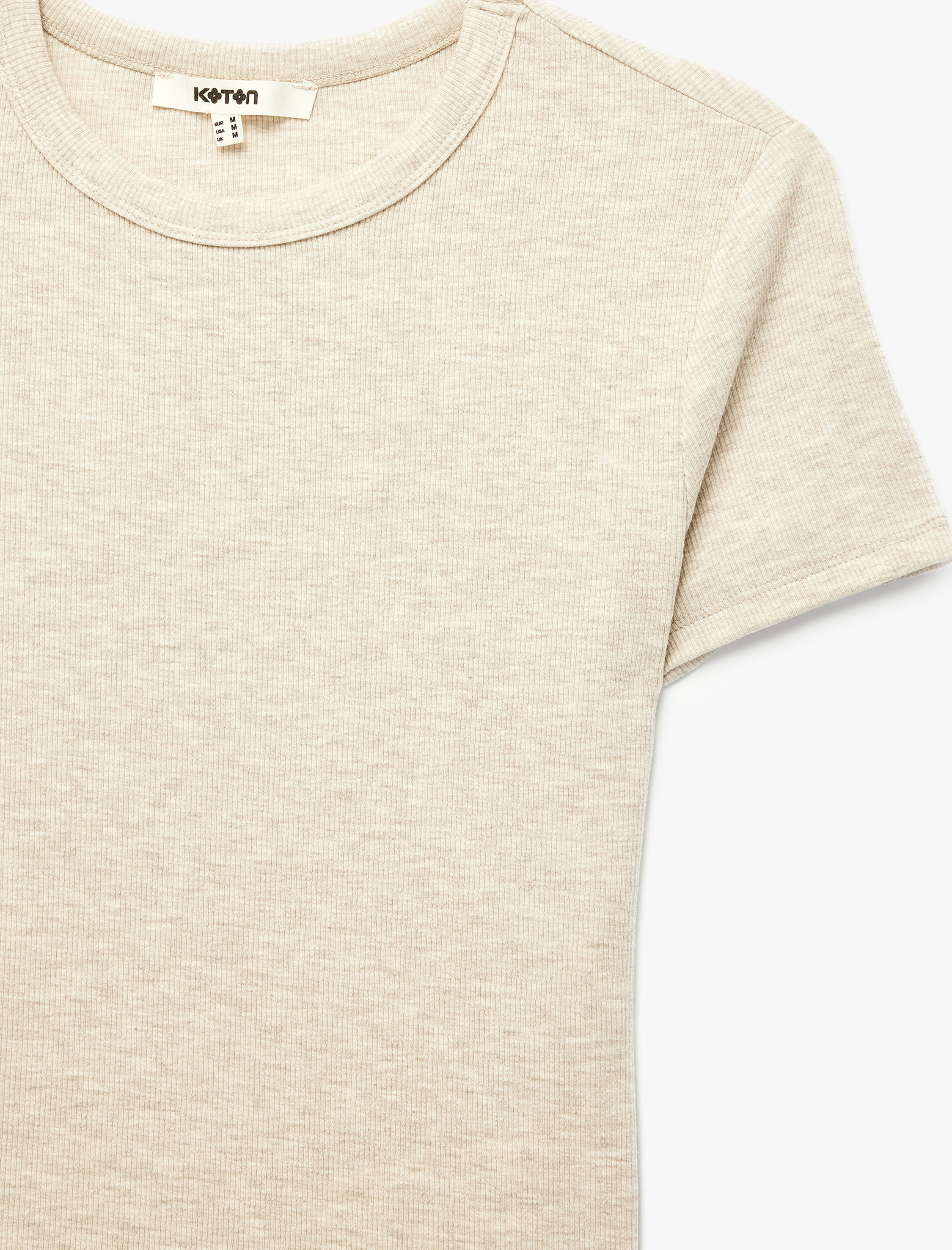   Slim Fit Kısa Kollu Bisiklet Yaka Pamuklu Fitilli Basic Tişört