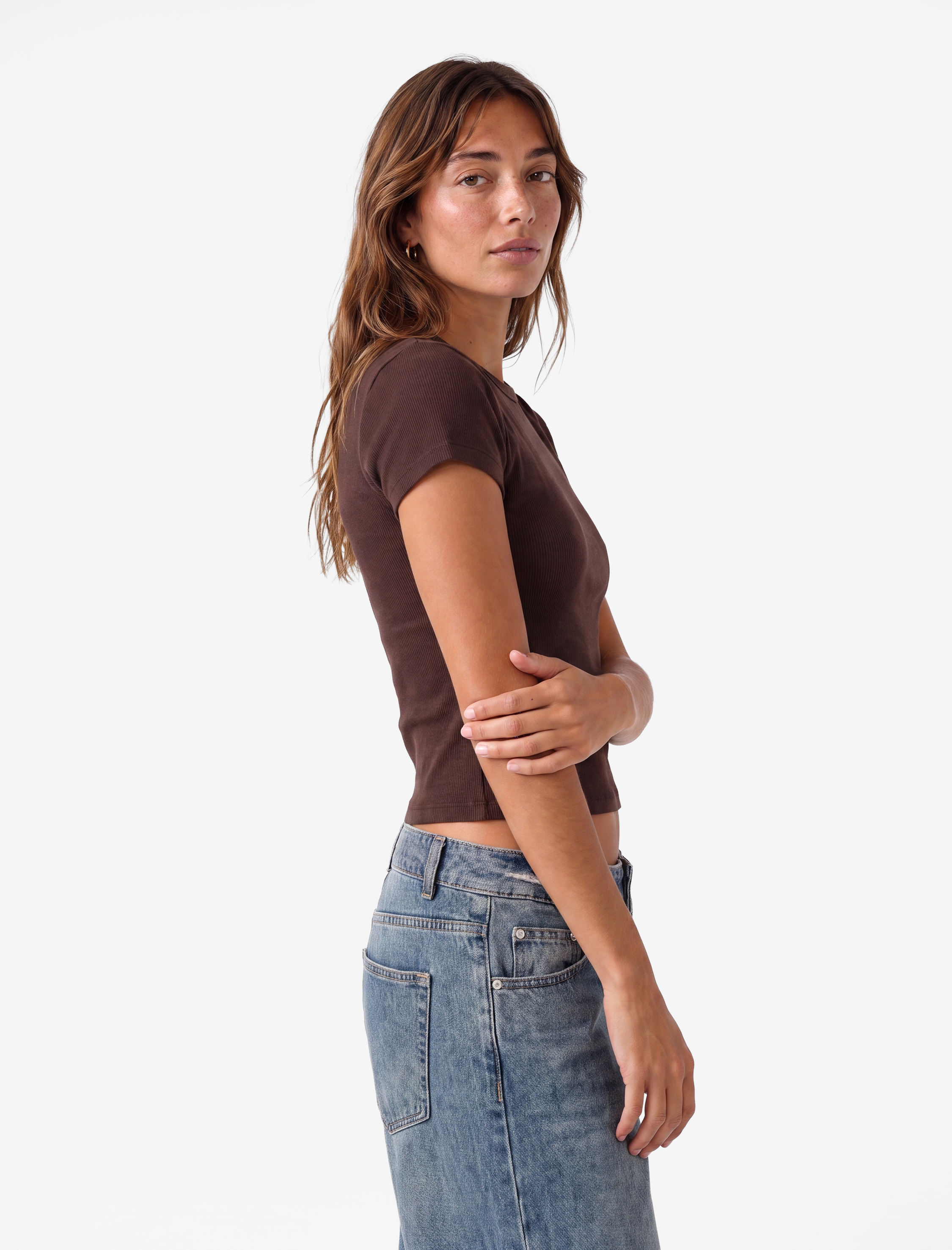   Slim Fit Kısa Kollu Bisiklet Yaka Pamuklu Fitilli Basic Tişört