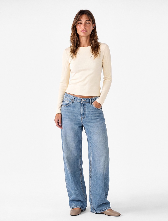  Modal Kumaş Slim Fit Bisiklet Yaka Uzun Kollu Tişört