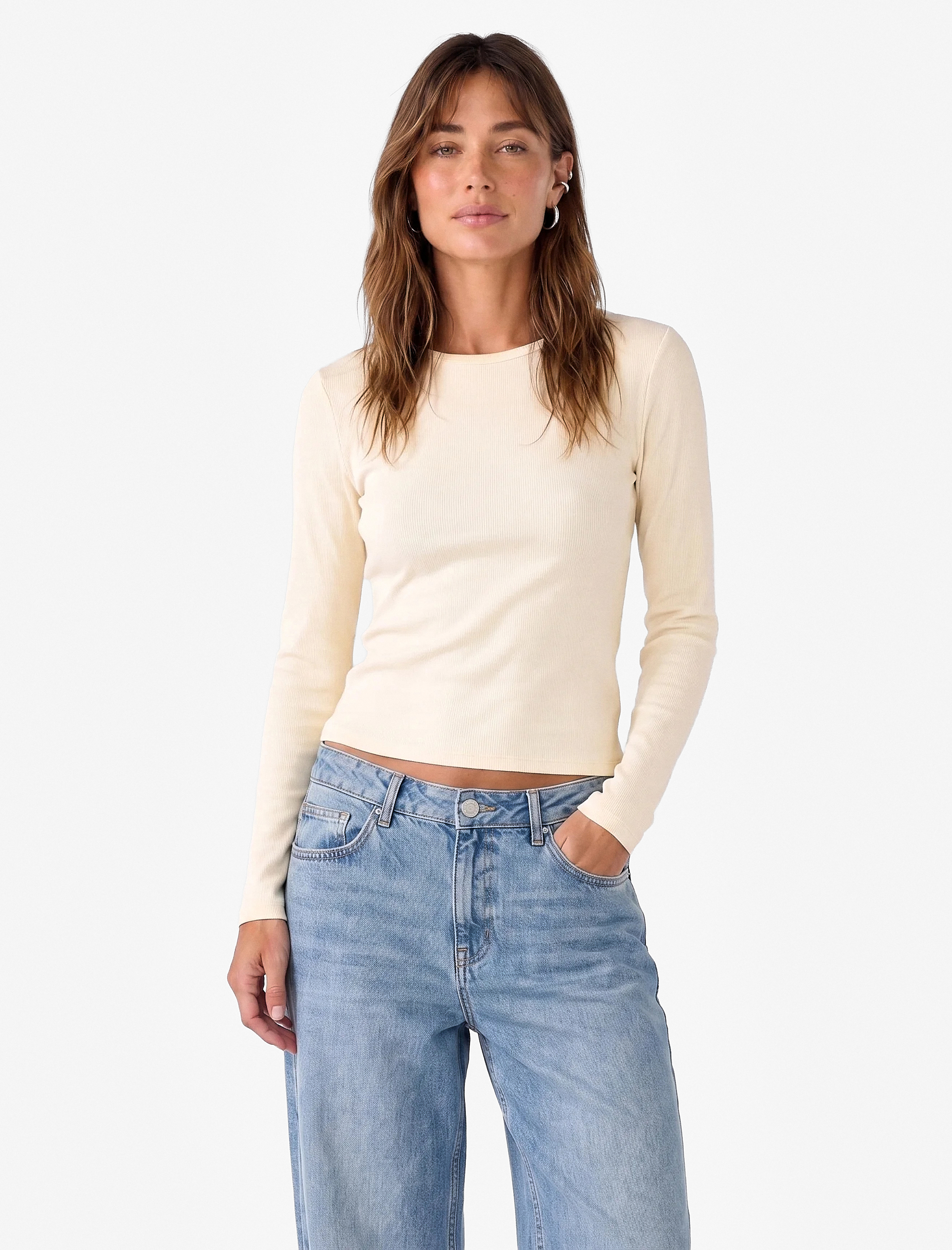   Modal Kumaş Slim Fit Bisiklet Yaka Uzun Kollu Tişört