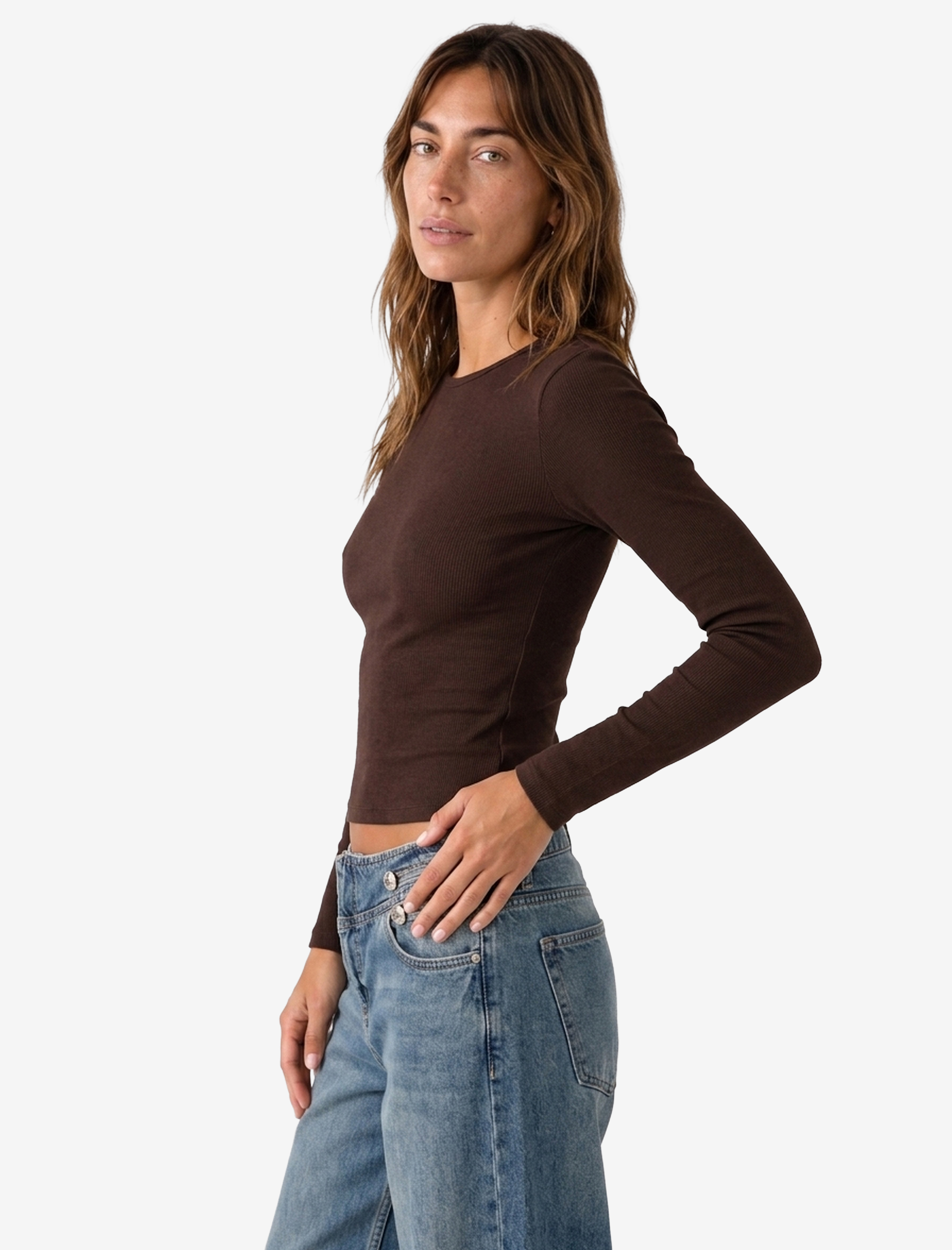   Modal Kumaş Slim Fit Bisiklet Yaka Uzun Kollu Tişört