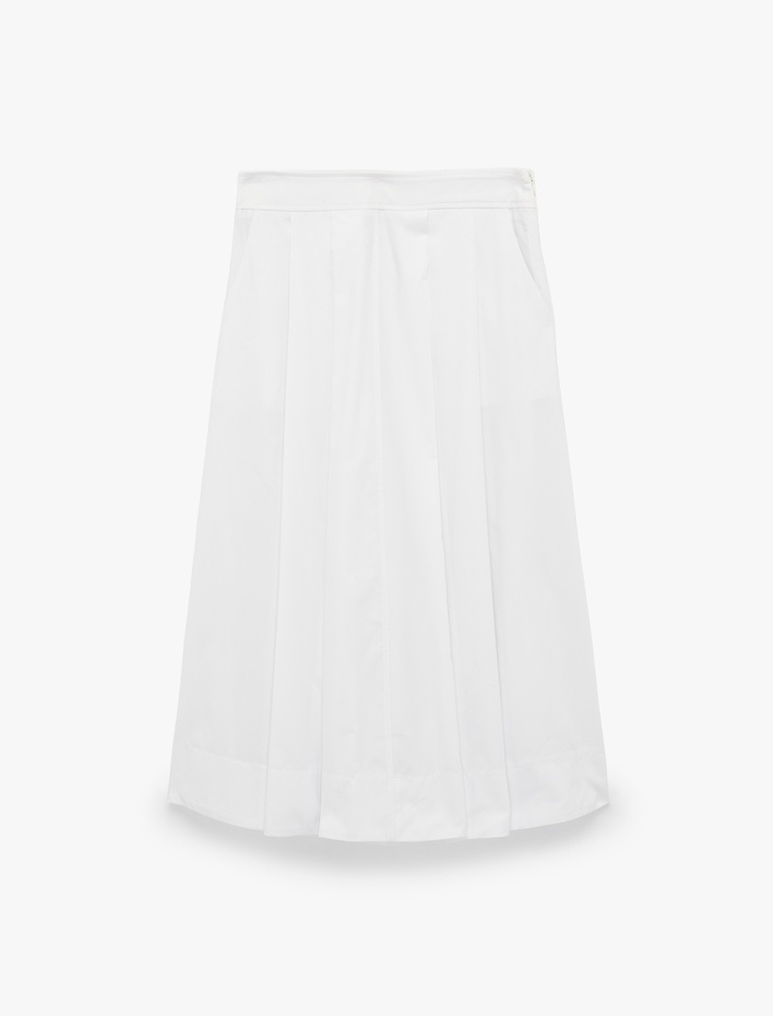  Pamuklu Pileli Poplin Midi Kloş Etek