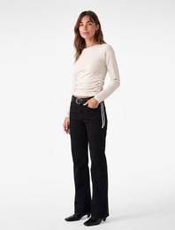 Pamuklu Slim Fit Uzun Kollu Bisiklet Yaka Yanları Büzgülü Bağlamalı Tişört
