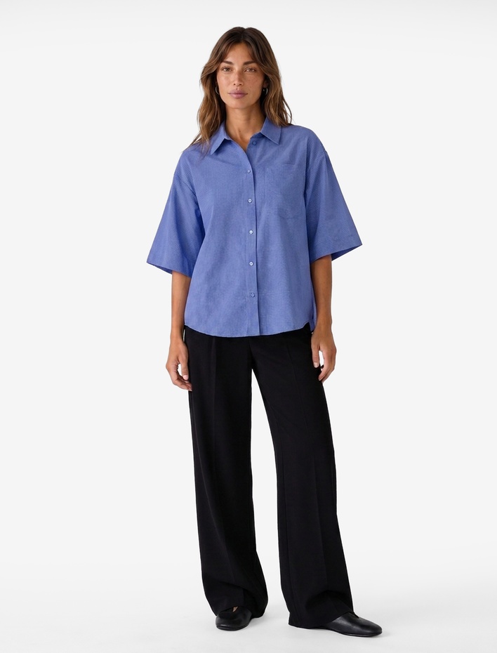  Regular Fit Cepli Yüksek Bel Krep Kumaş Geniş Paça Pantolon