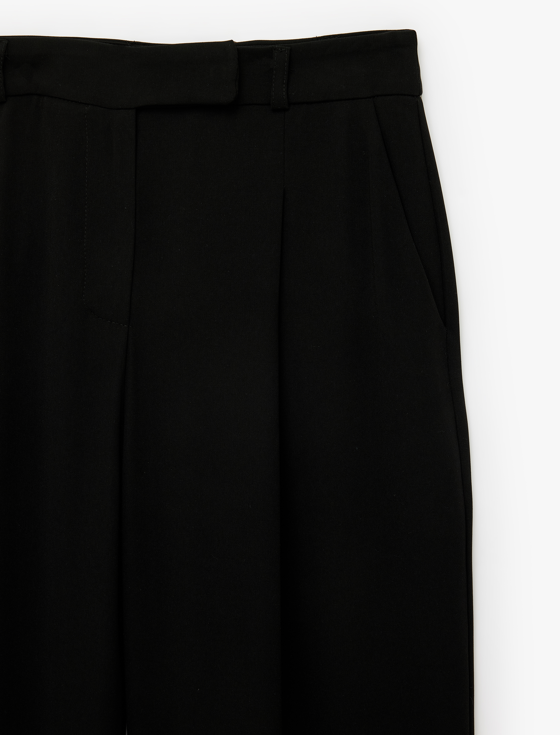   Regular Fit Cepli Yüksek Bel Krep Kumaş Geniş Paça Pantolon