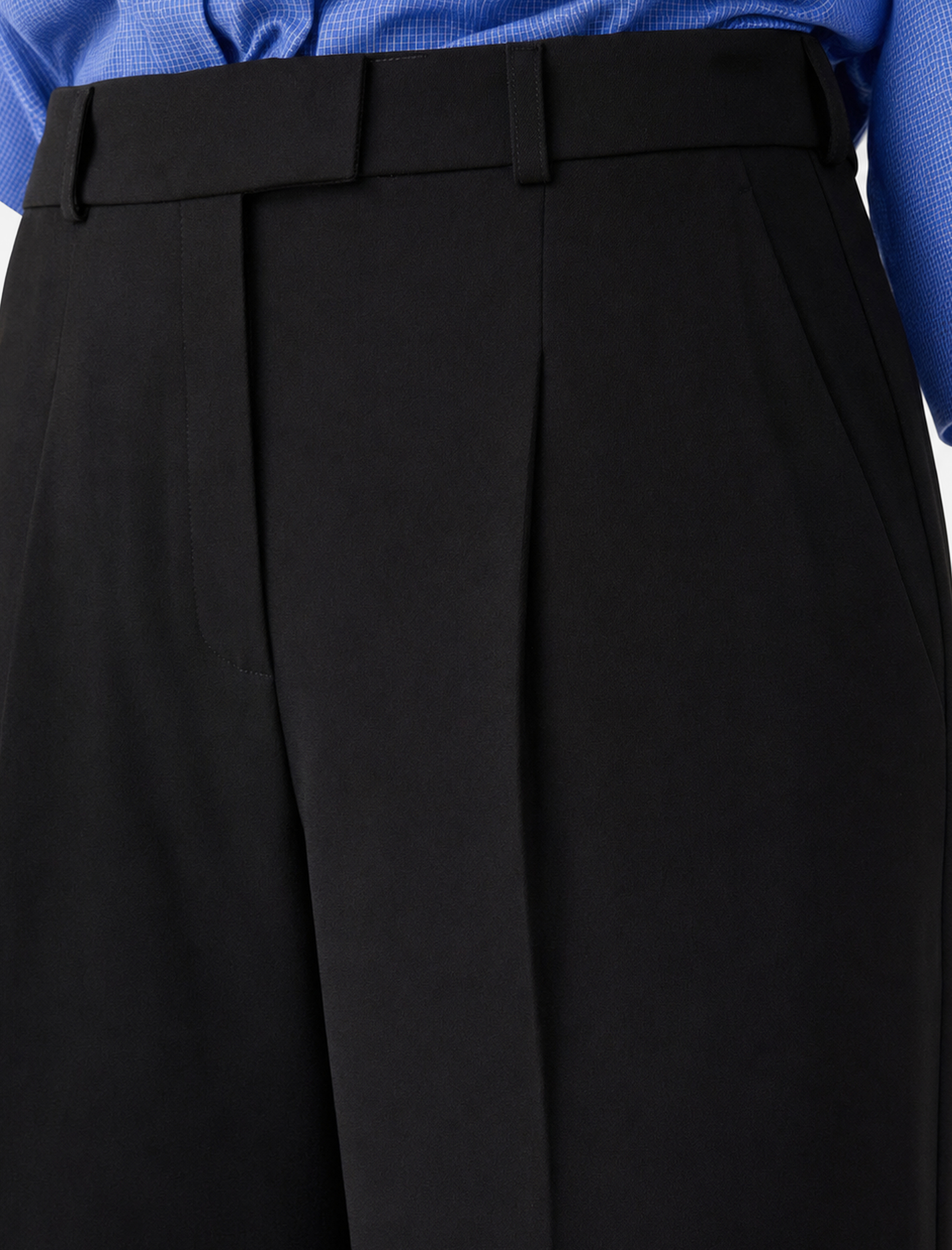  Regular Fit Cepli Yüksek Bel Krep Kumaş Geniş Paça Pantolon