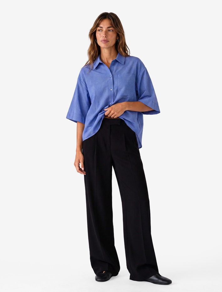  Regular Fit Cepli Yüksek Bel Krep Kumaş Geniş Paça Pantolon