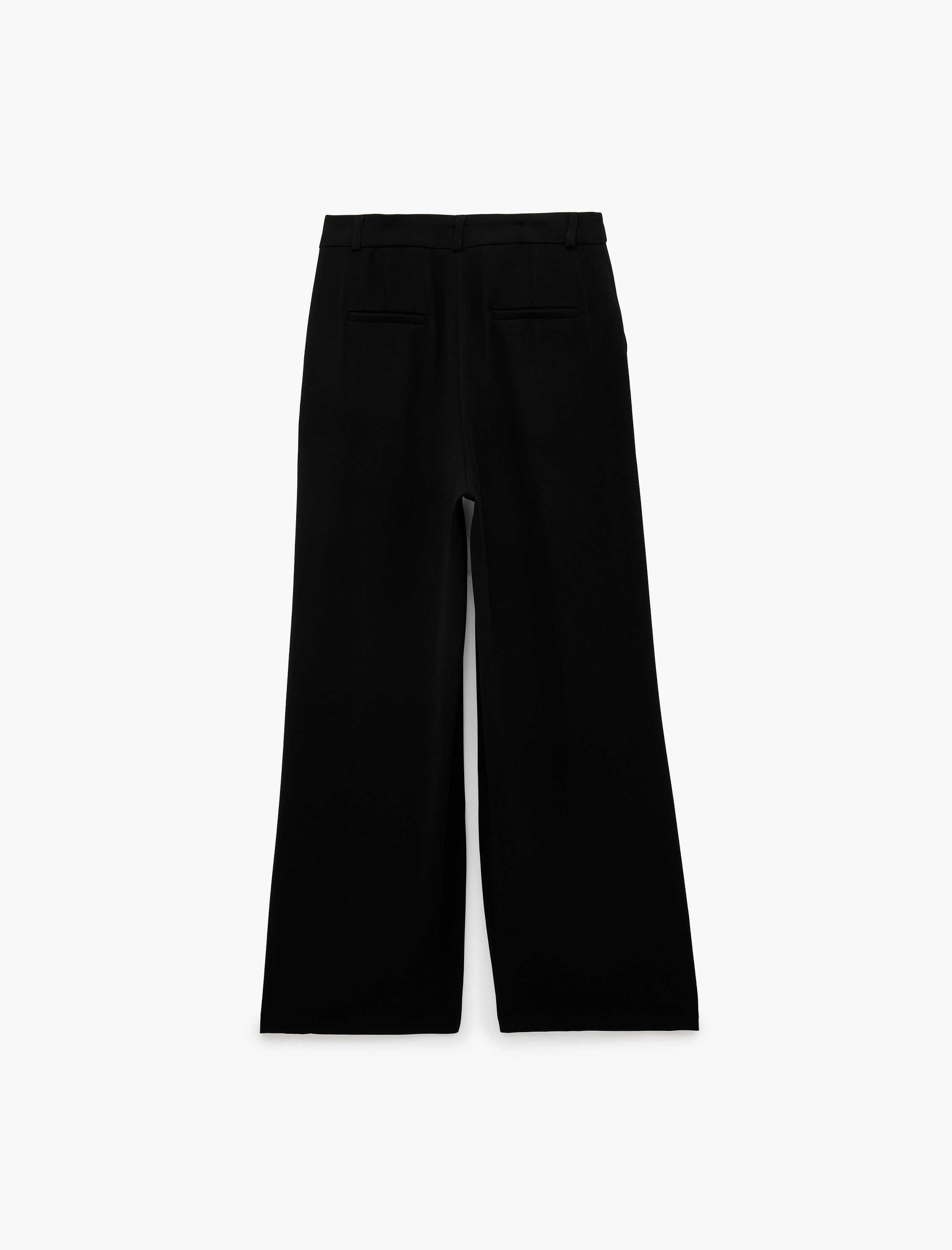   Regular Fit Cepli Yüksek Bel Krep Kumaş Geniş Paça Pantolon