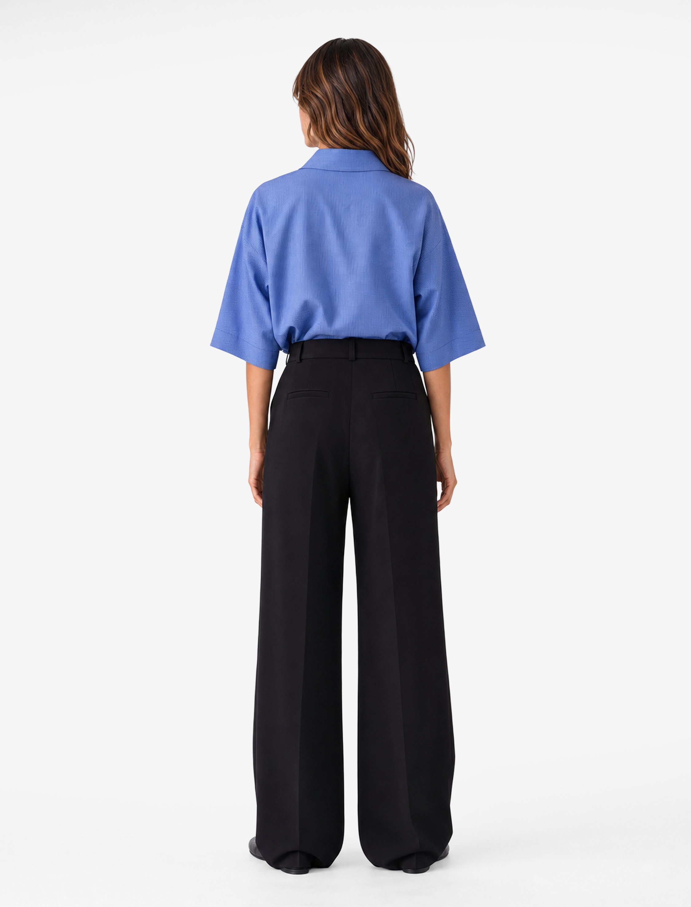   Regular Fit Cepli Yüksek Bel Krep Kumaş Geniş Paça Pantolon