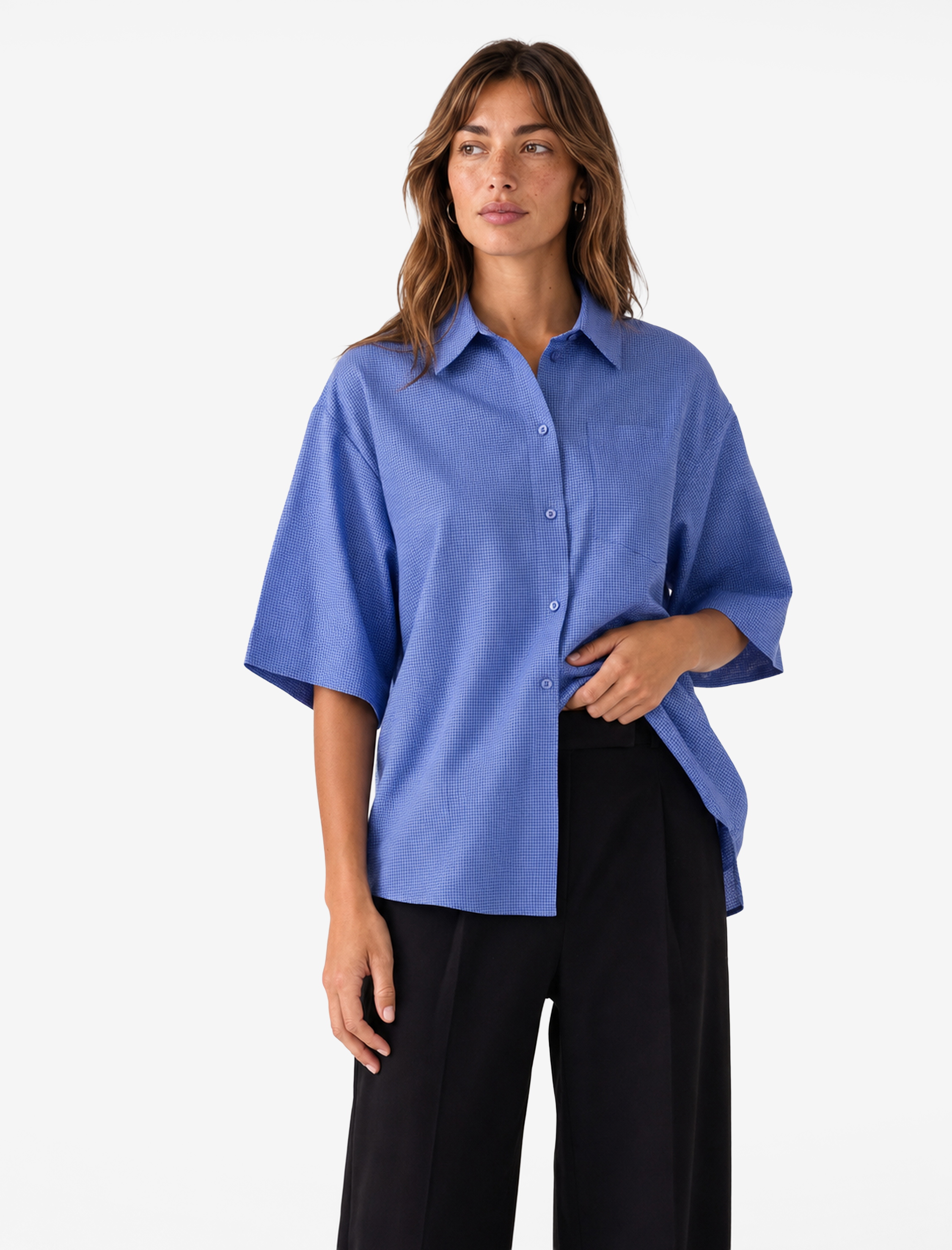   Regular Fit Cepli Yüksek Bel Krep Kumaş Geniş Paça Pantolon