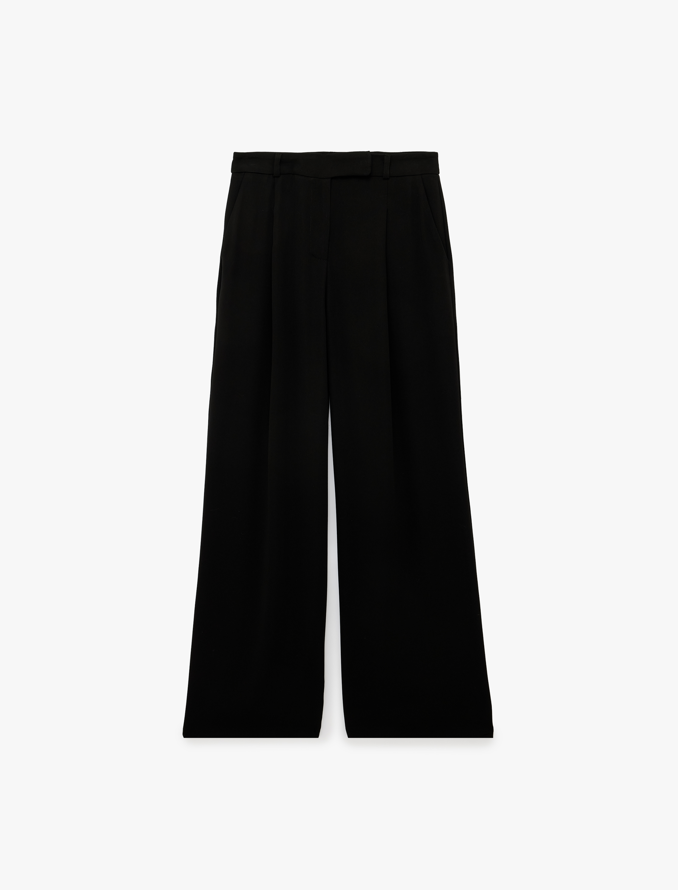   Regular Fit Cepli Yüksek Bel Krep Kumaş Geniş Paça Pantolon