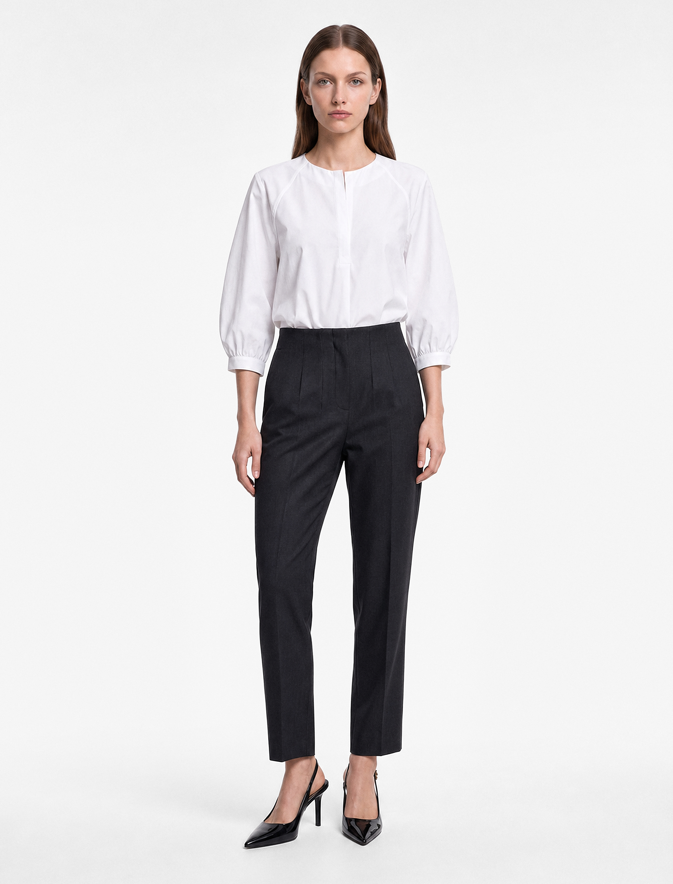   Slim Fit Düz Kısa Paça Viskon Karışımlı Cigarette Pantolon