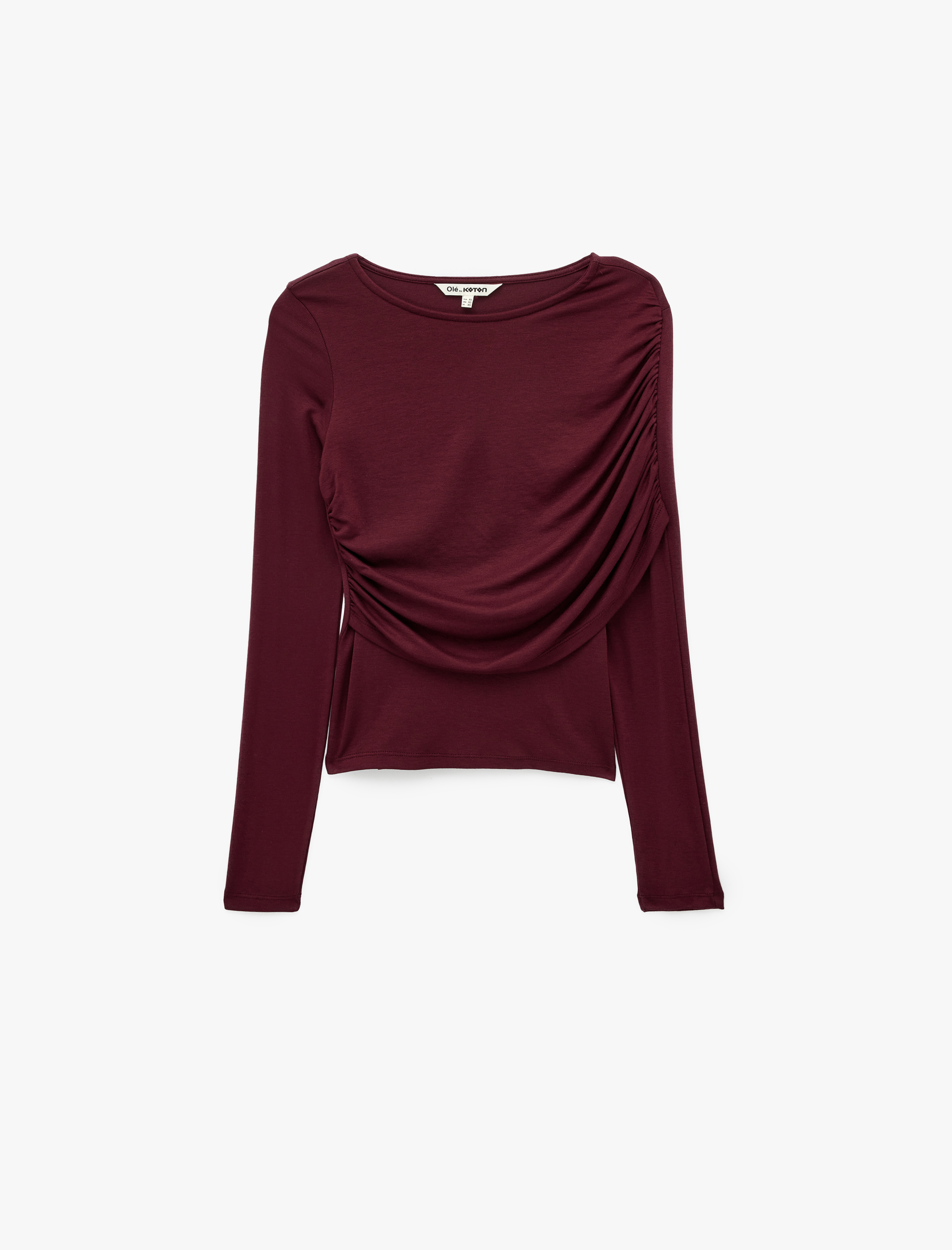   Uzun Kollu Slim Fit Drape Detaylı Tişört