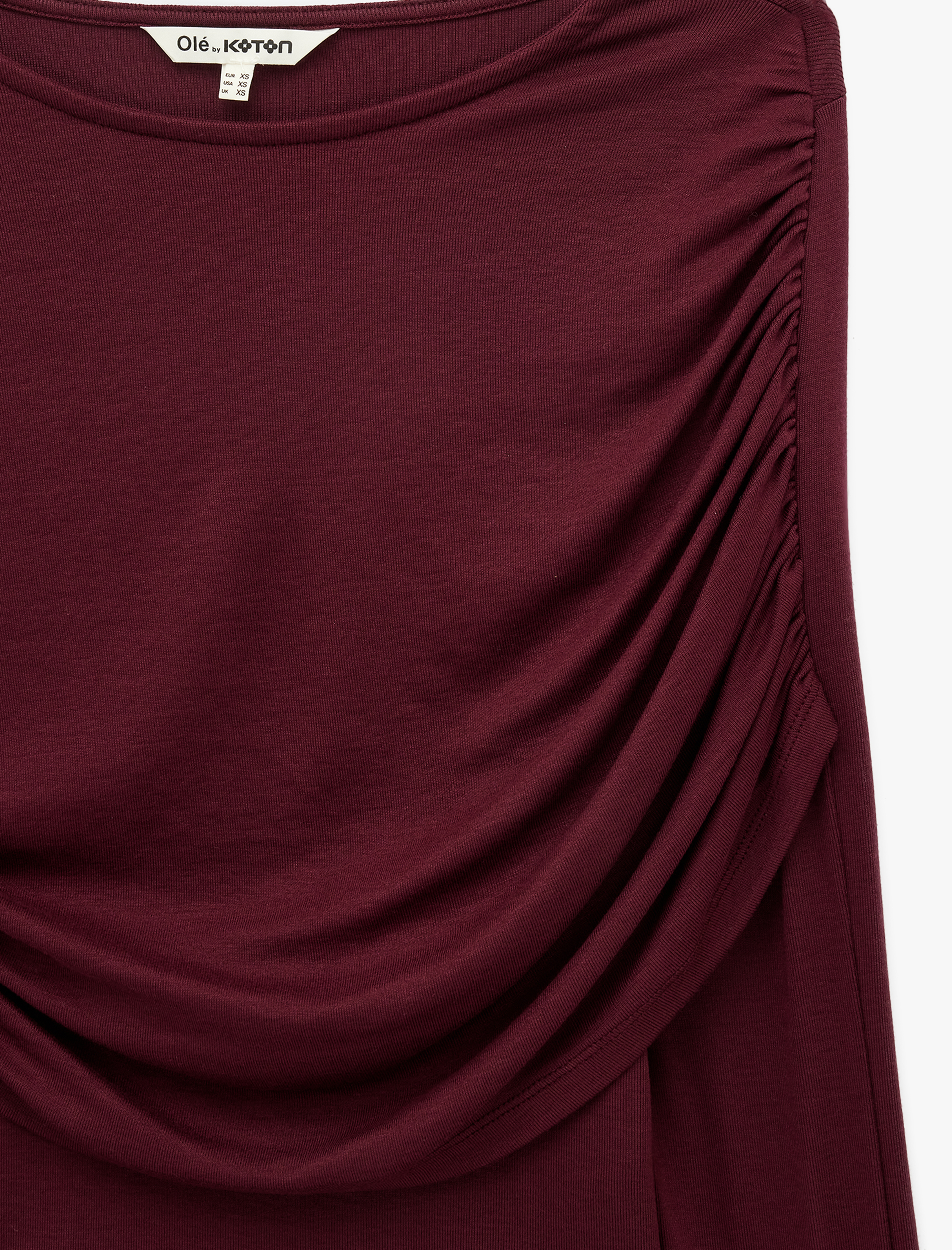   Uzun Kollu Slim Fit Drape Detaylı Tişört