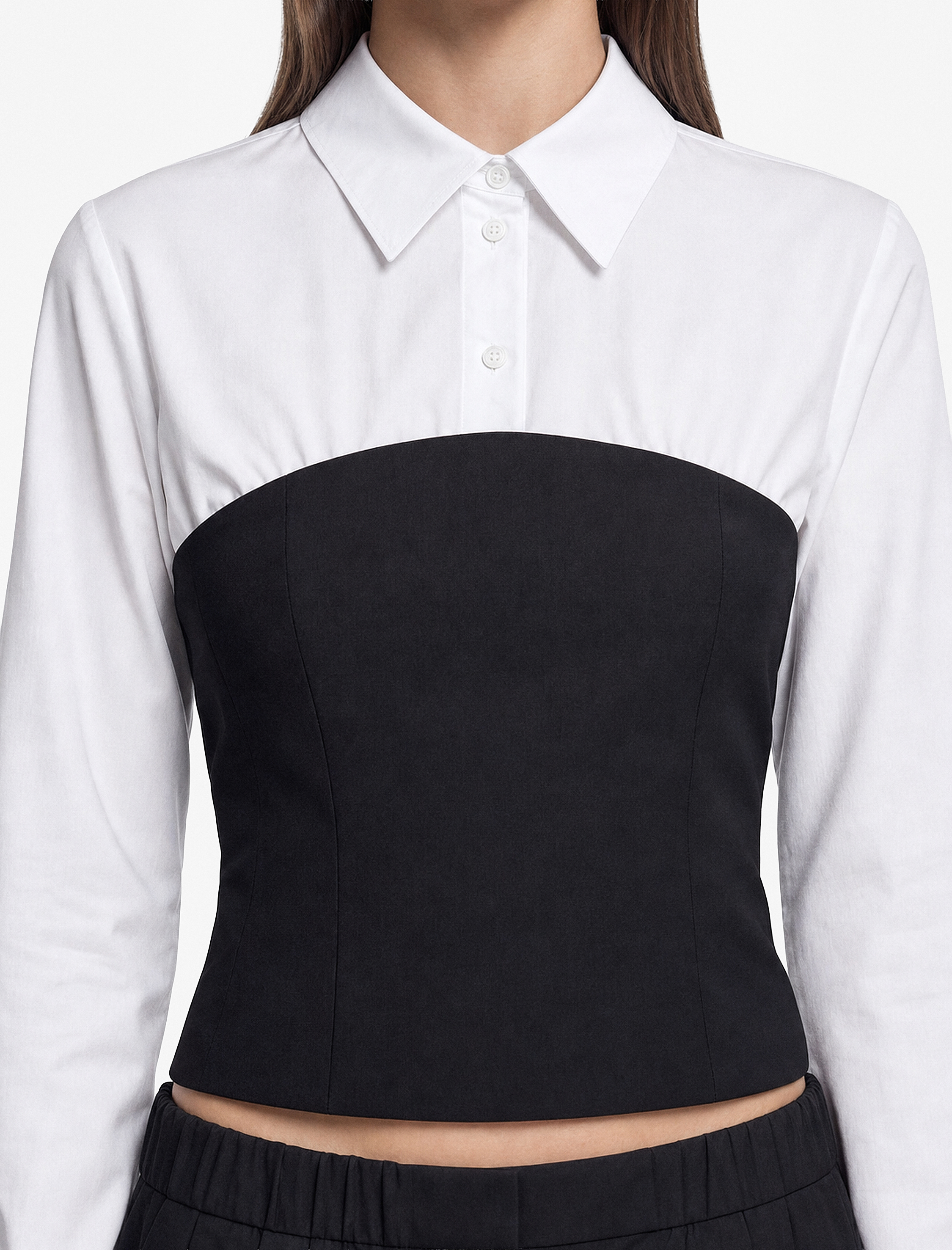   Pamuklu Slim Fit Renk Kontrastlı Uzun Kollu Korse Detaylı Poplin Gömlek