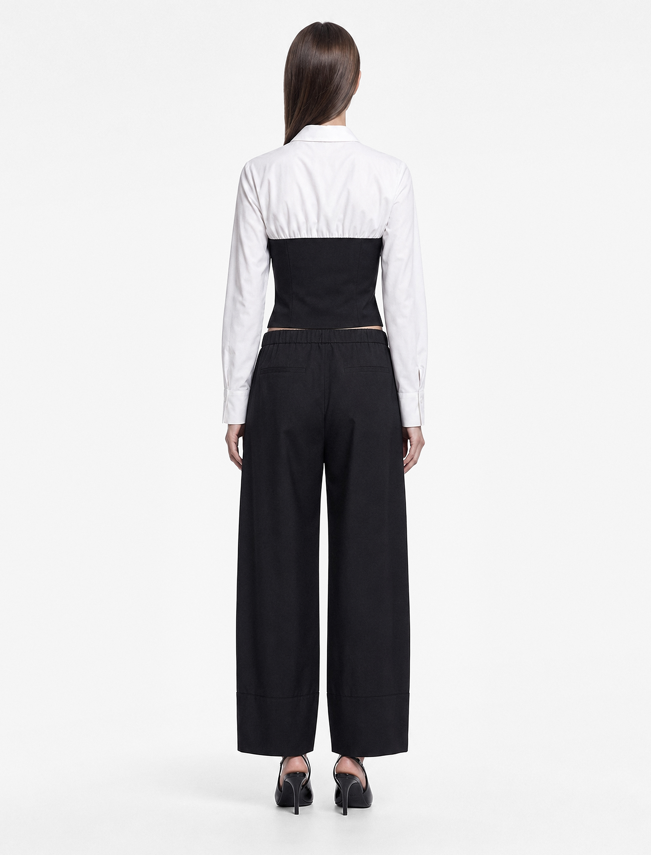   Pamuklu Slim Fit Renk Kontrastlı Uzun Kollu Korse Detaylı Poplin Gömlek