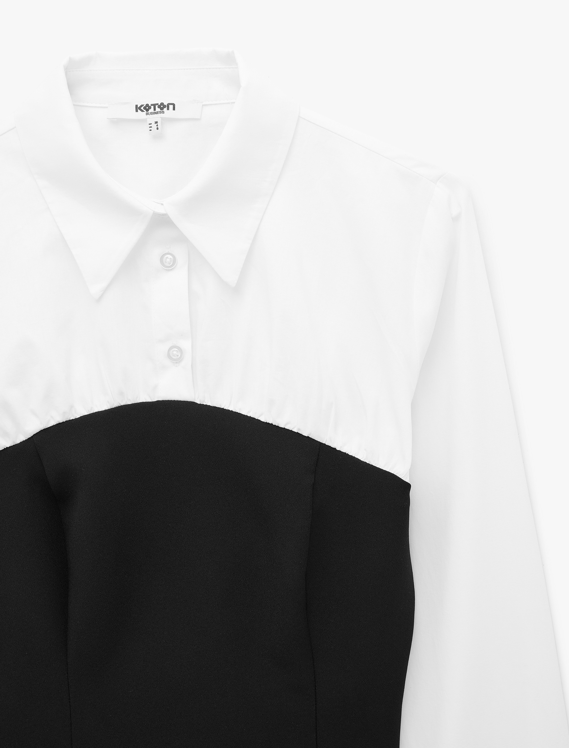   Pamuklu Slim Fit Renk Kontrastlı Uzun Kollu Korse Detaylı Poplin Gömlek