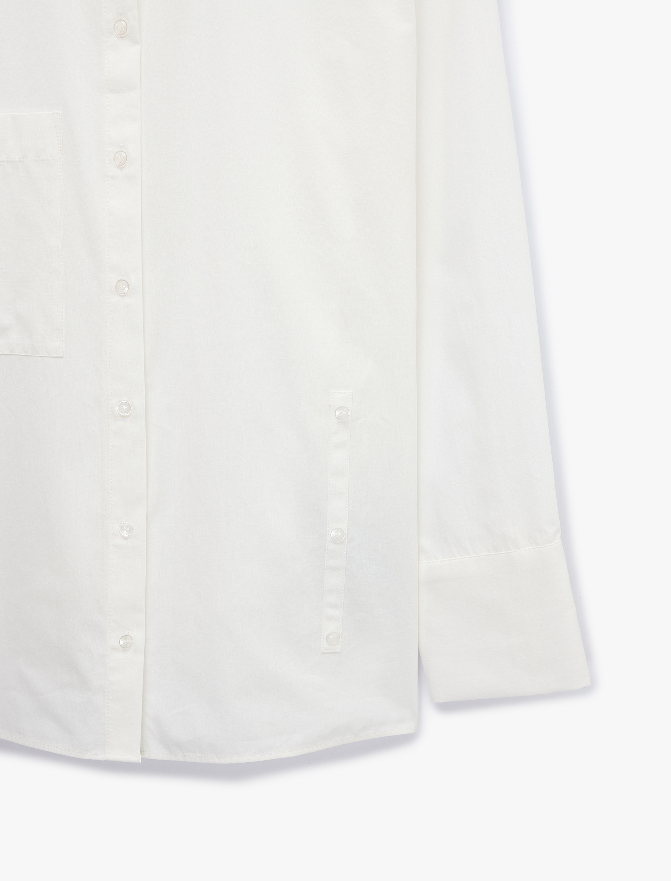   Pamuklu Cepli Uzun Kollu Asimetrik Tasarım Kapama Oversize Poplin Gömlek