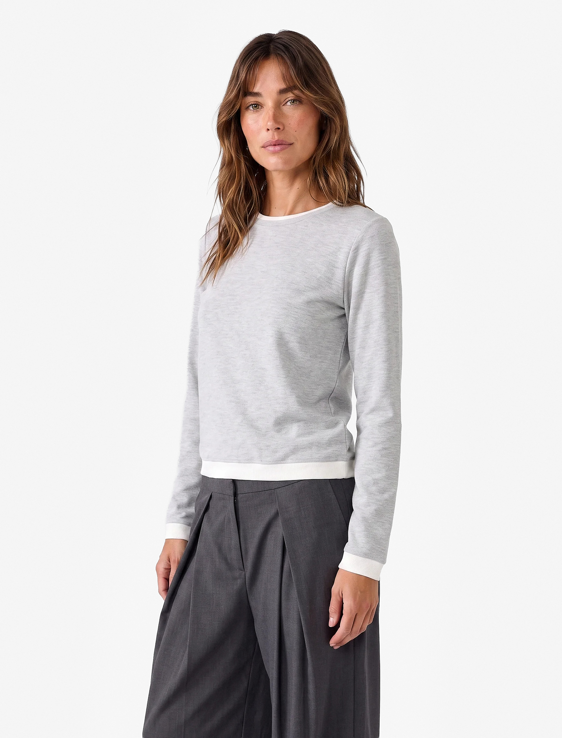   Slim Fit Renk Kontrastlı Katmanlı Uzun Kollu Bisiklet Yaka Tişört