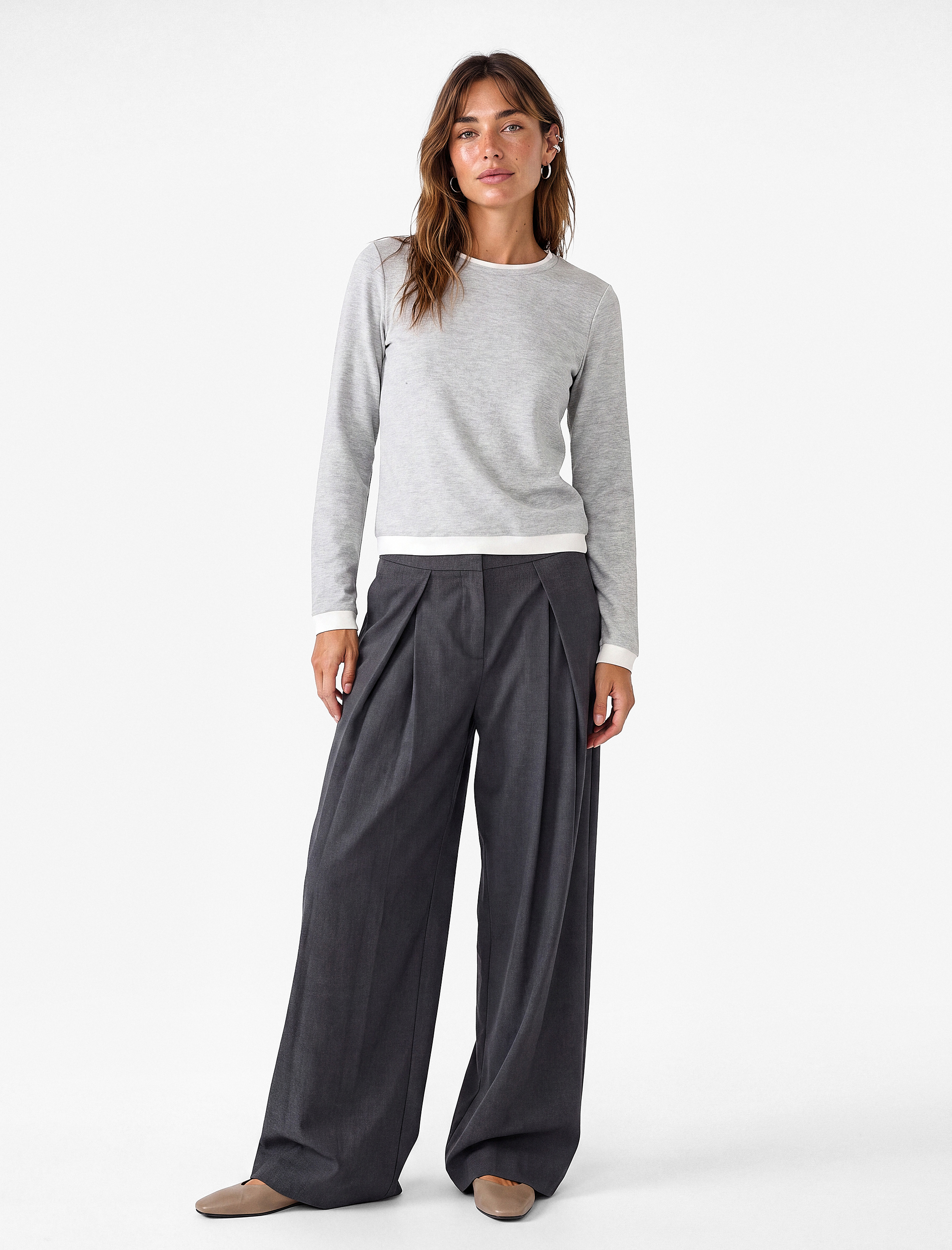   Slim Fit Renk Kontrastlı Katmanlı Uzun Kollu Bisiklet Yaka Tişört