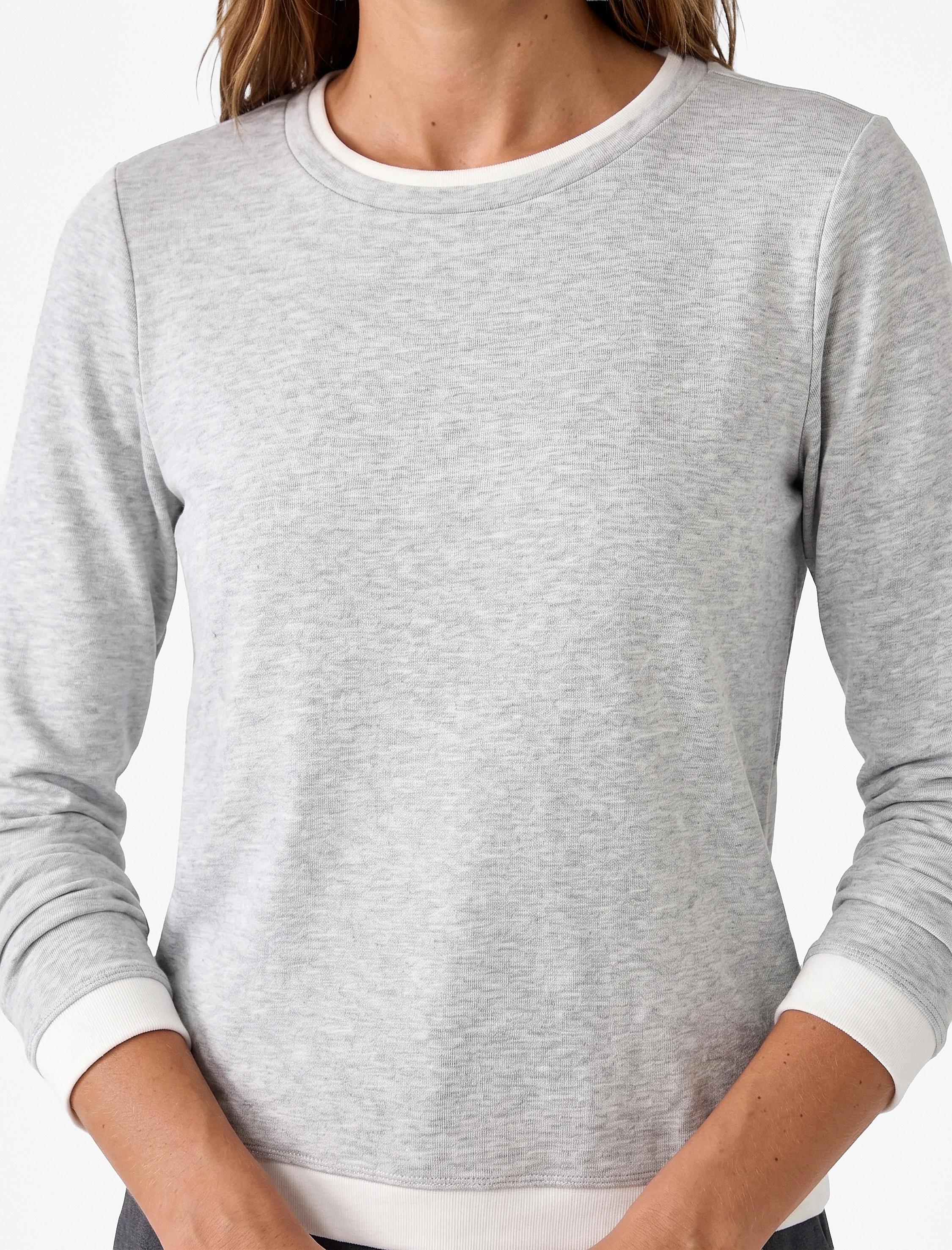   Slim Fit Renk Kontrastlı Katmanlı Uzun Kollu Bisiklet Yaka Tişört