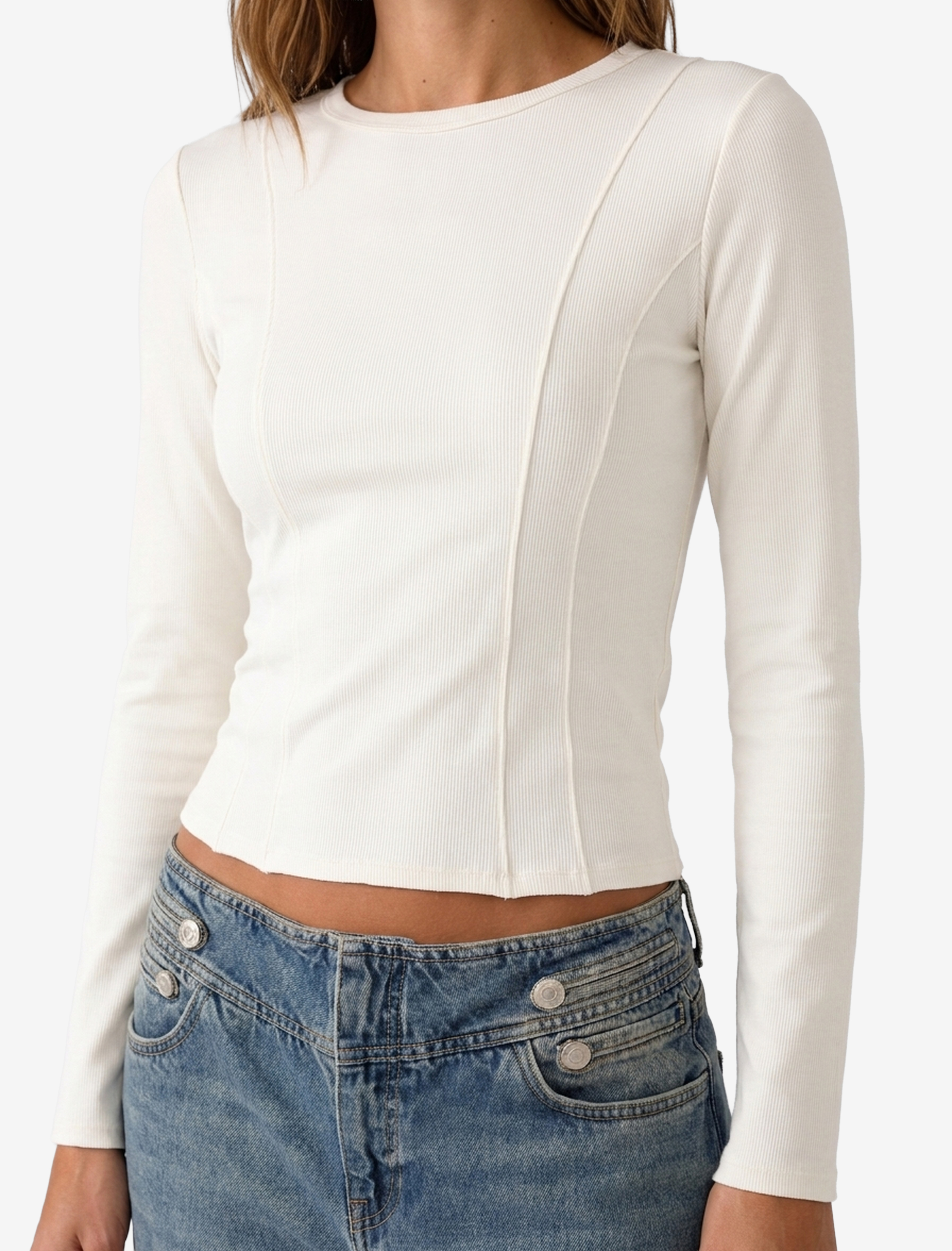   Koyun Yünü Karışımlı Slim Fit Dikiş Detaylı Uzun Kollu Bisiklet Yaka Bluz
