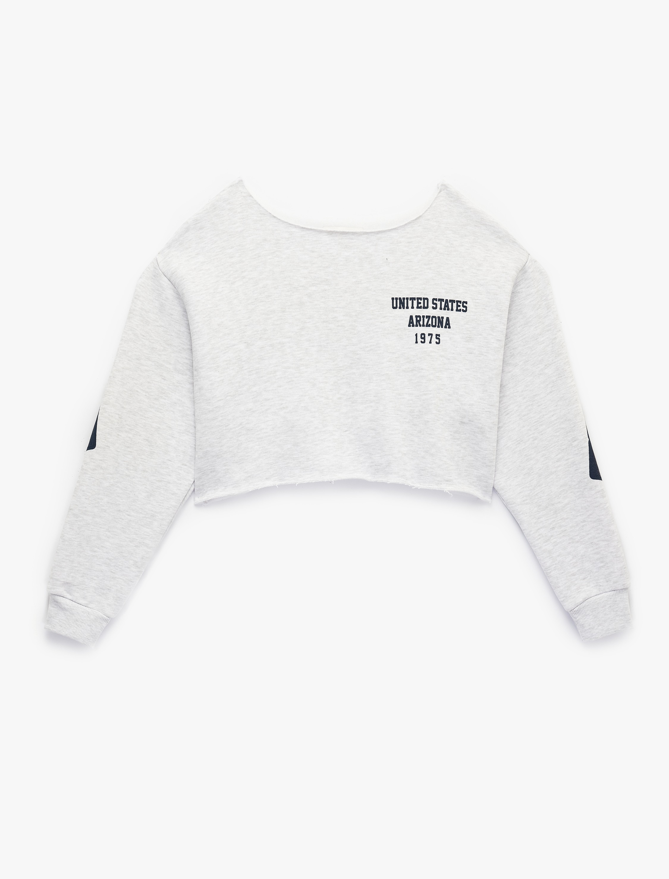   Şardonlu Rahat Kalıp Kayık Yaka Uzun Kollu Baskılı Crop Sweatshirt