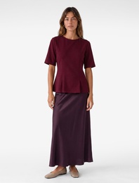 Pamuklu Bisiklet Yaka Kısa Kollu Pile Detaylı Peplum Bluz