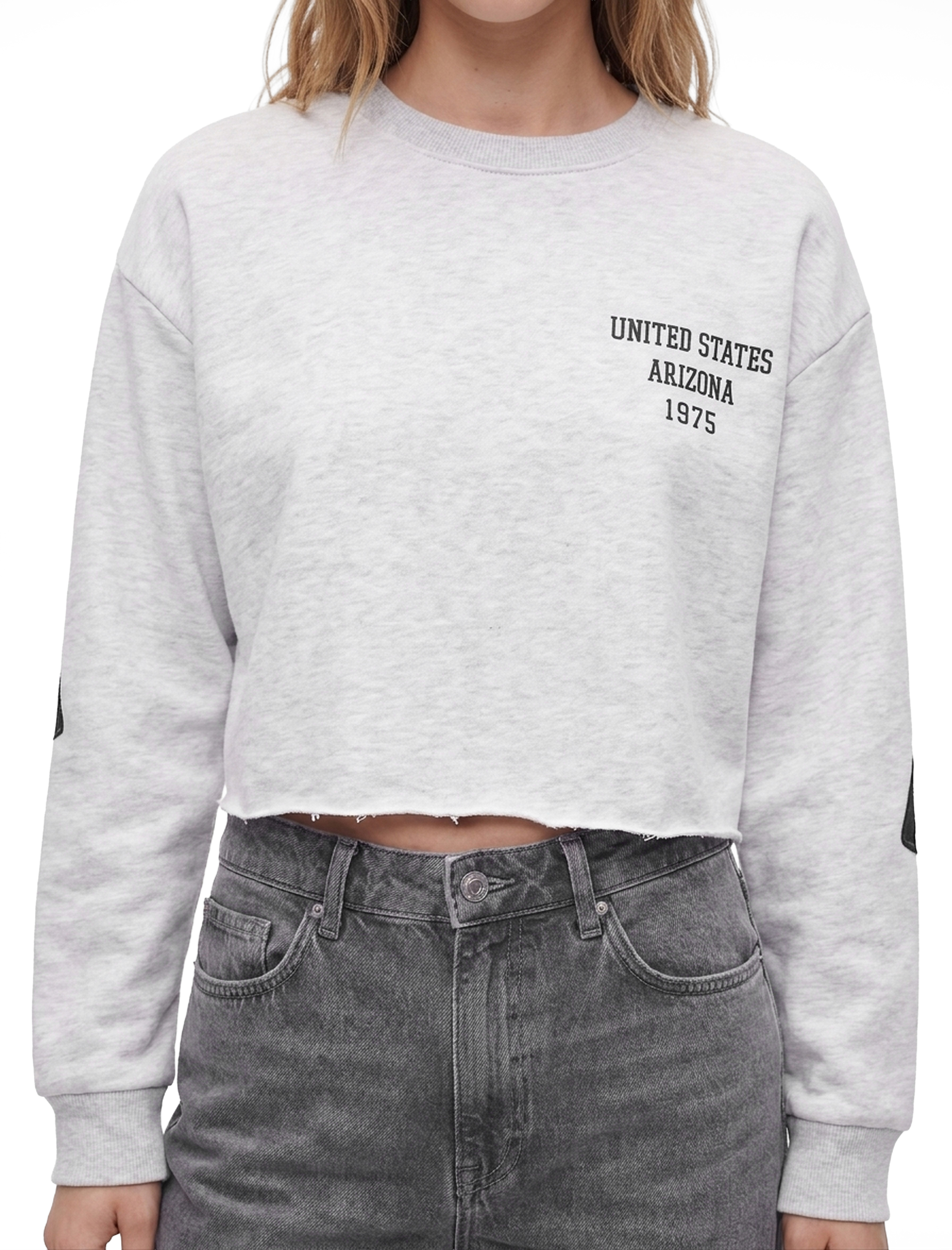   Şardonlu Rahat Kalıp Kayık Yaka Uzun Kollu Baskılı Crop Sweatshirt