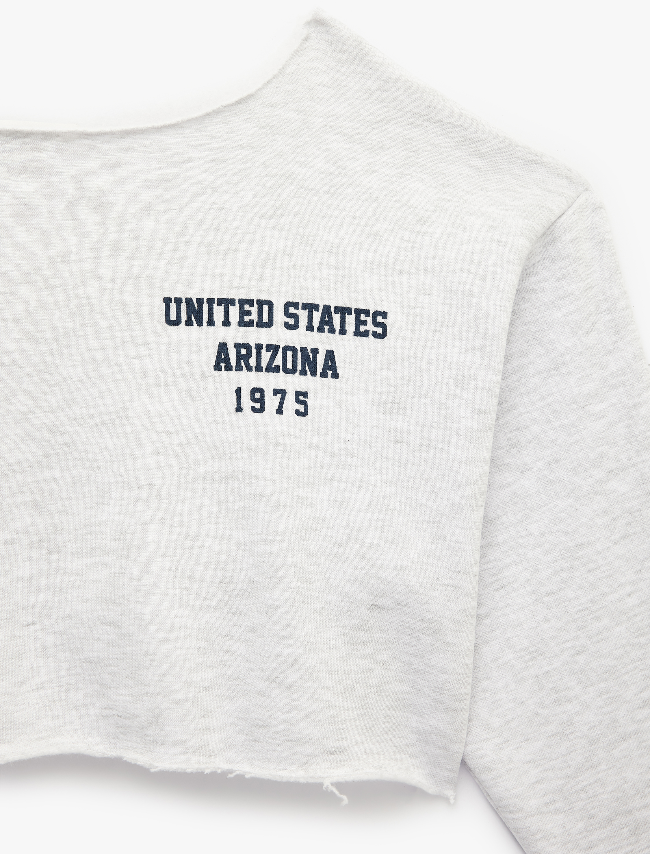   Şardonlu Rahat Kalıp Kayık Yaka Uzun Kollu Baskılı Crop Sweatshirt