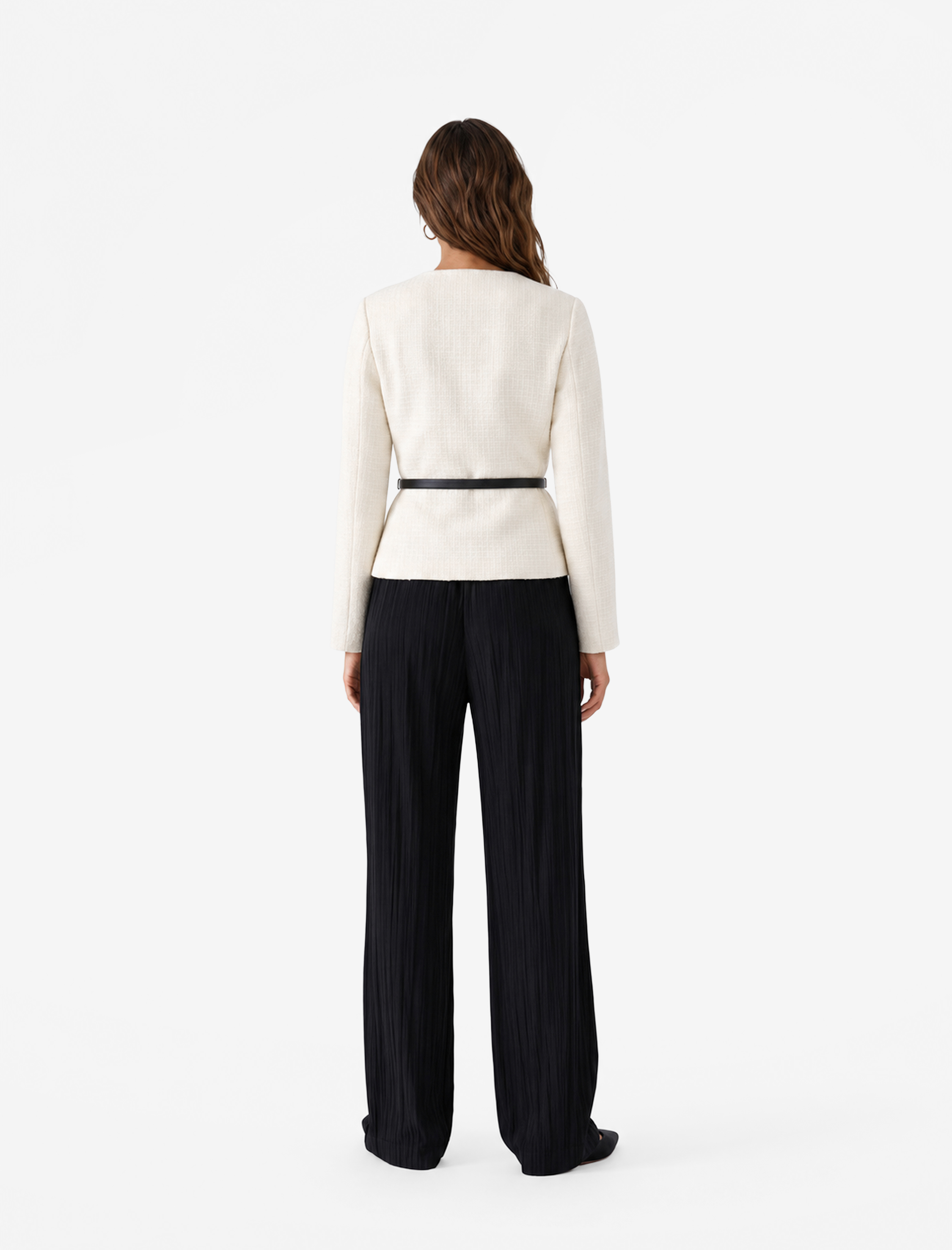   Slim Fit Asimetrik Bisiklet Yaka Kemerli Peplum Tüvit Ceket