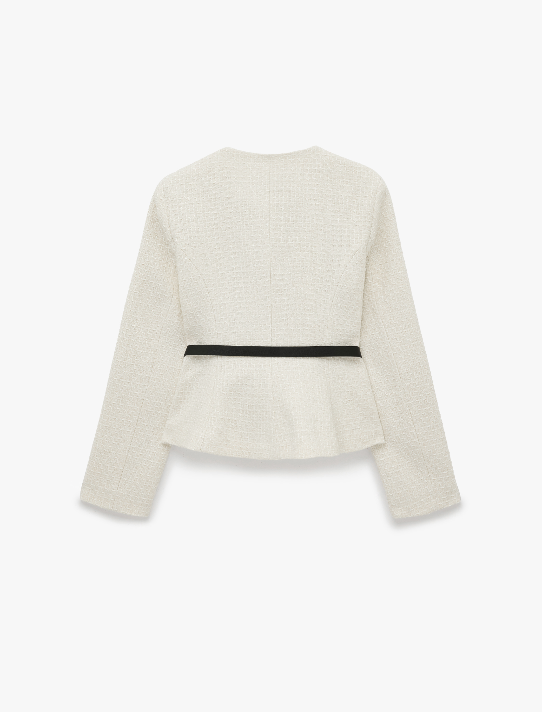   Slim Fit Asimetrik Bisiklet Yaka Kemerli Peplum Tüvit Ceket