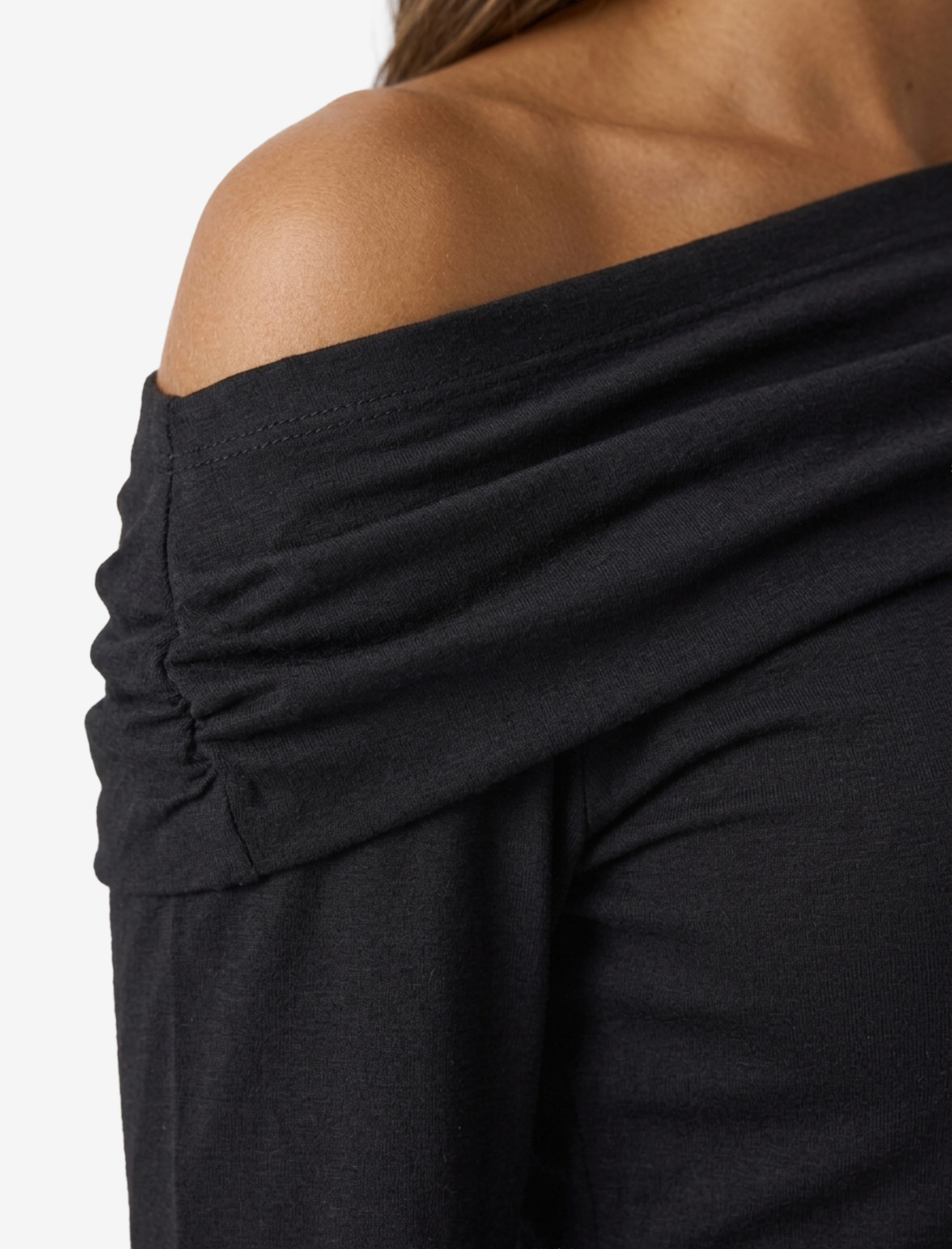   Slim Fit Drapeli Asimetrik Kesim Uzun Kollu Tek Omuz Tişört