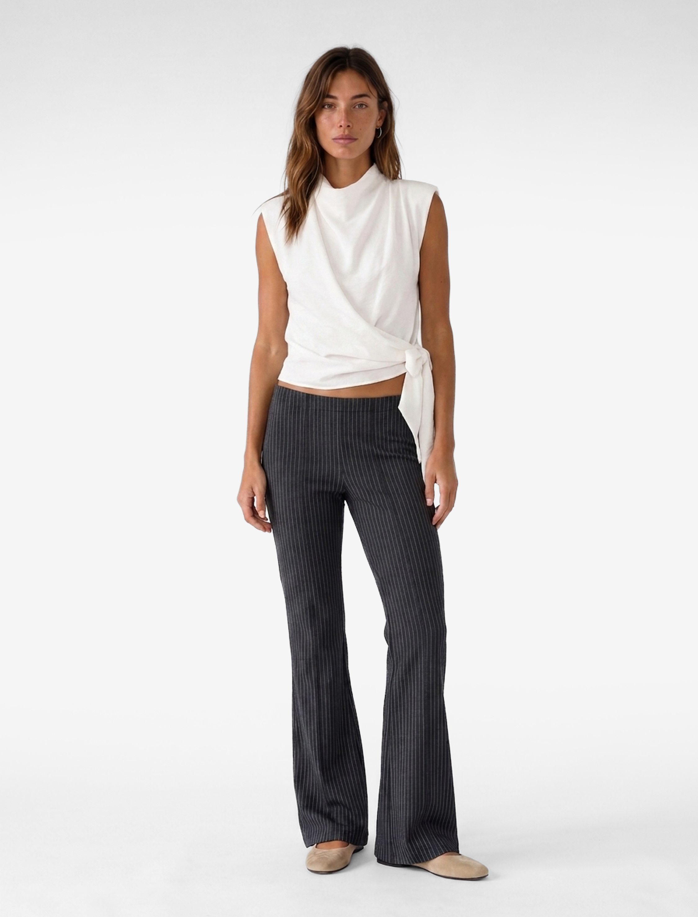   Slim Fit Çizgili İspanyol Paça Pantolon