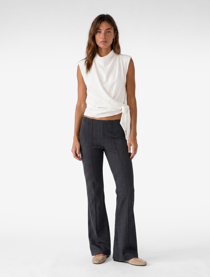  Slim Fit Çizgili İspanyol Paça Pantolon