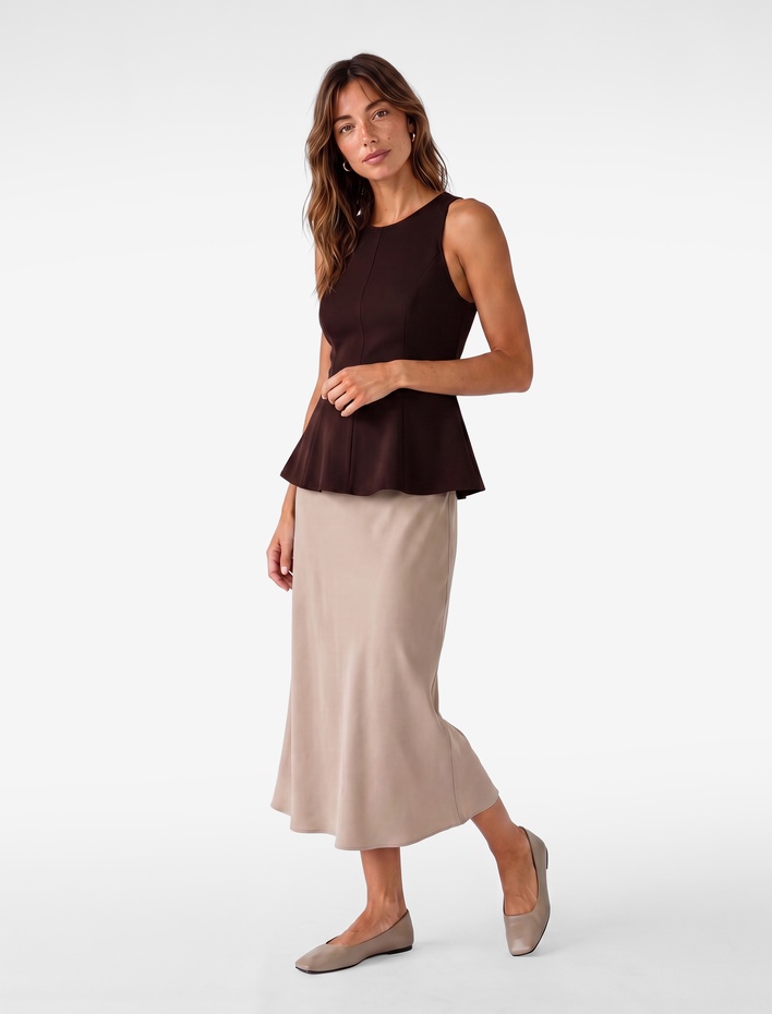  Slim Fit Bisiklet Yaka Kolsuz Peplum Bluz