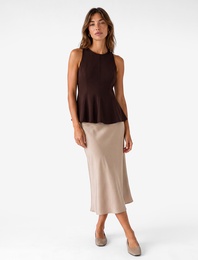 Slim Fit Bisiklet Yaka Kolsuz Peplum Bluz