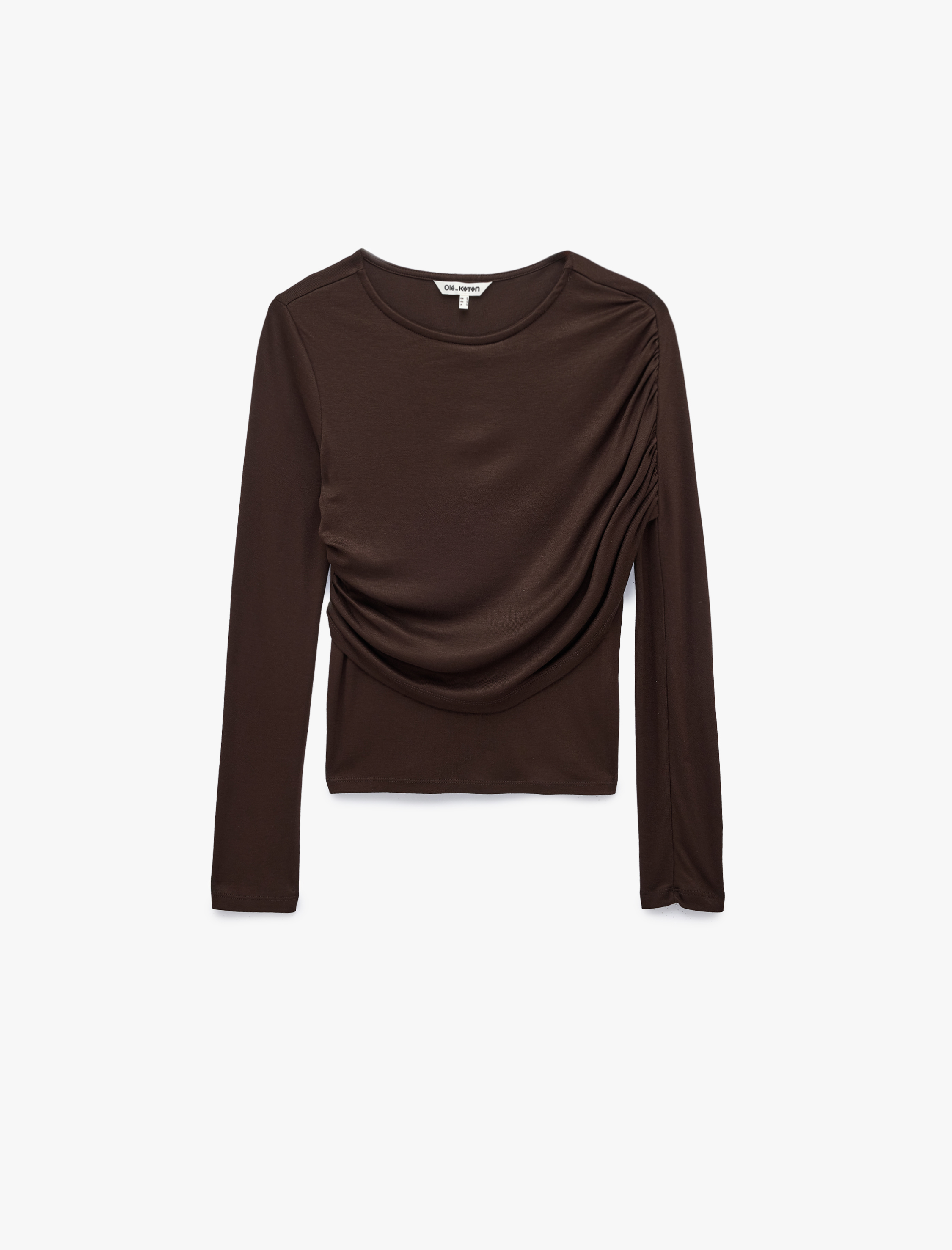  Uzun Kollu Slim Fit Drape Detaylı Tişört
