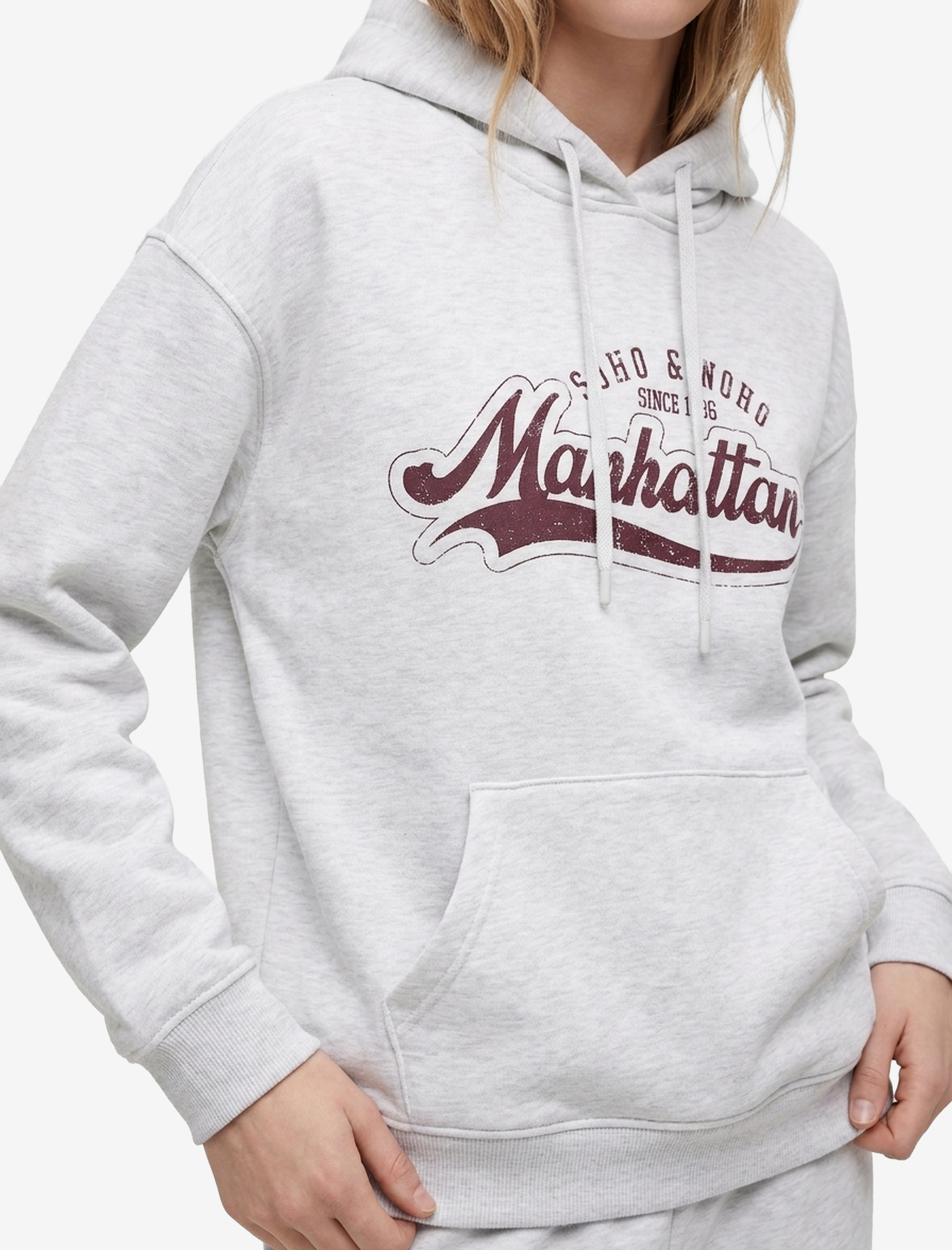   Şardonlu Uzun Kollu Baskılı Kapüşonlu Sweatshirt