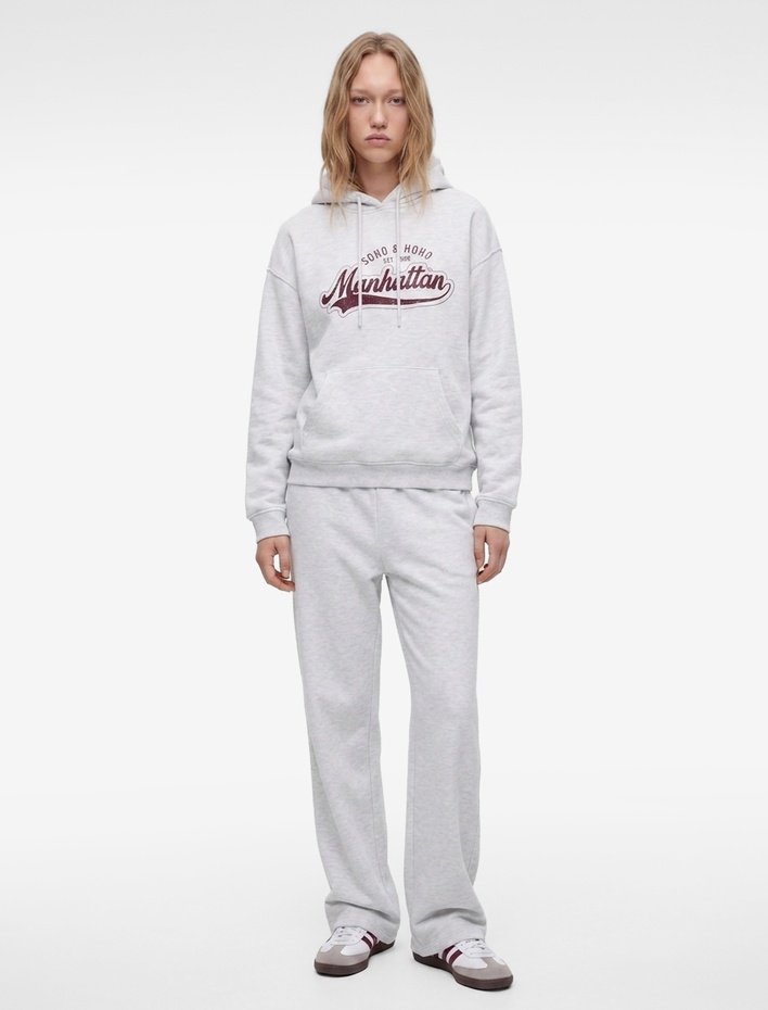  Şardonlu Uzun Kollu Baskılı Kapüşonlu Sweatshirt