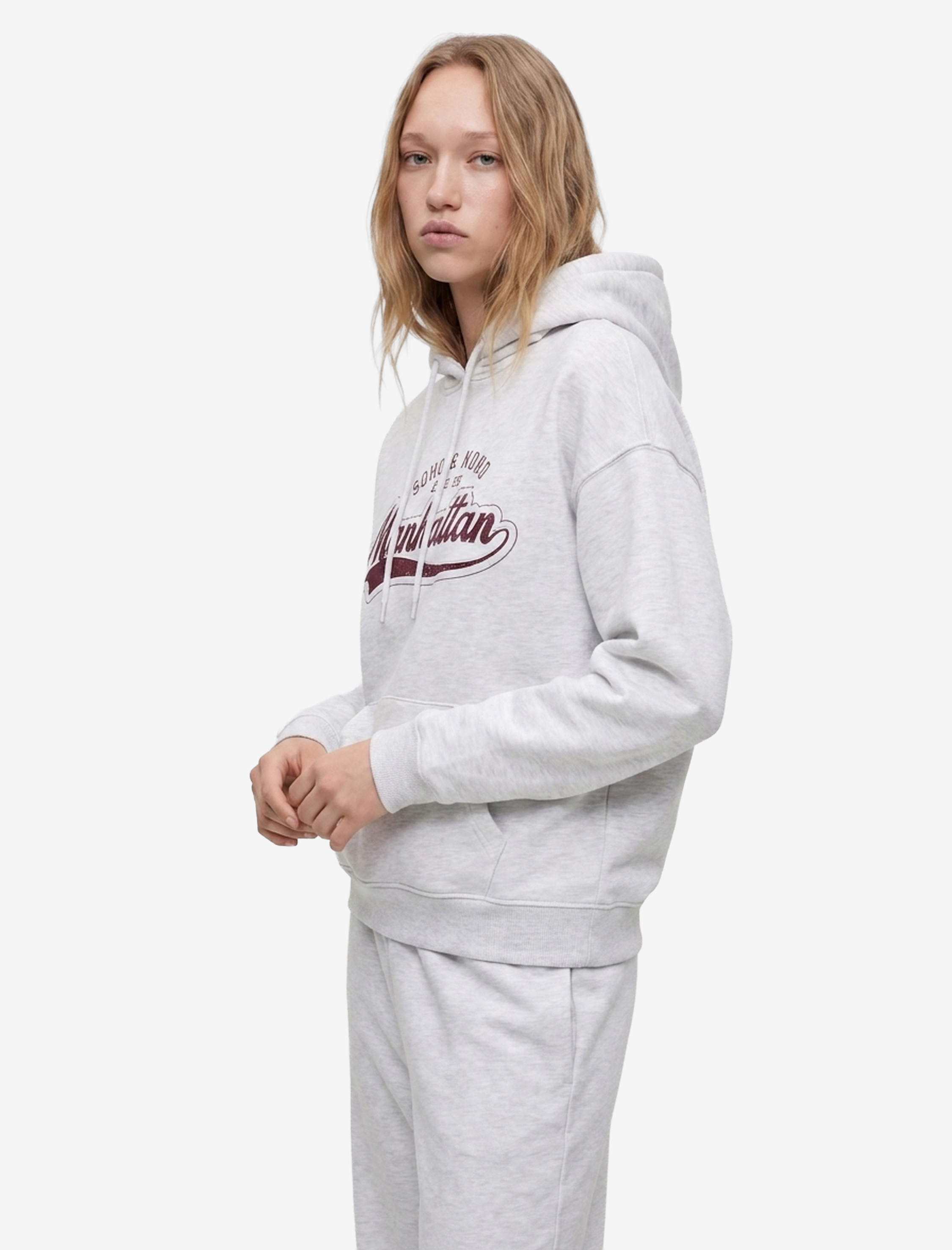   Şardonlu Uzun Kollu Baskılı Kapüşonlu Sweatshirt