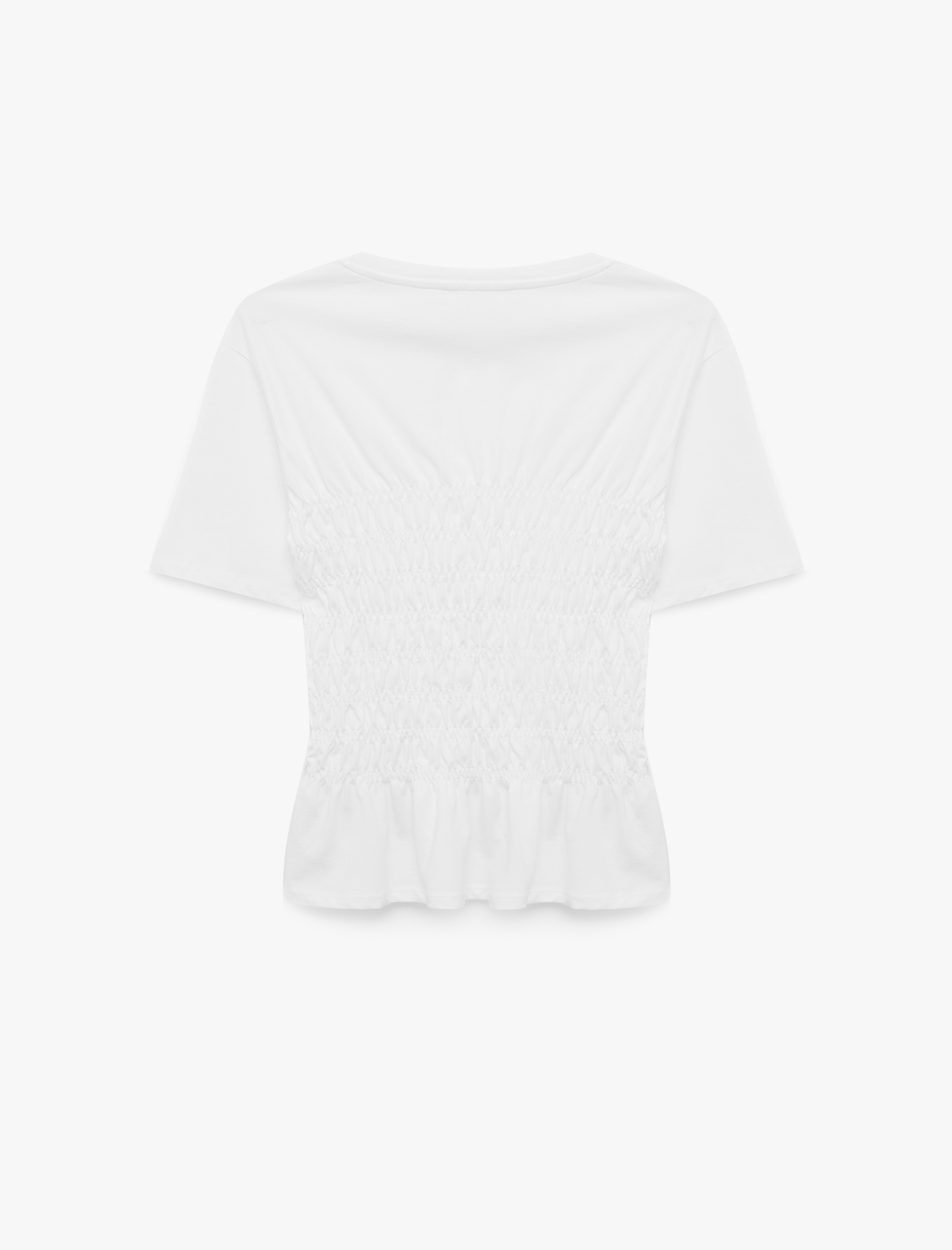   Pamuklu Slim Fit Bisiklet Yaka Kısa Kollu Bel Vurgulu Büzgülü Tişört