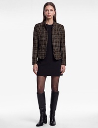 Uzun Kollu Düğmeli Dik Yaka Tüvit Peplum Ekose Ceket