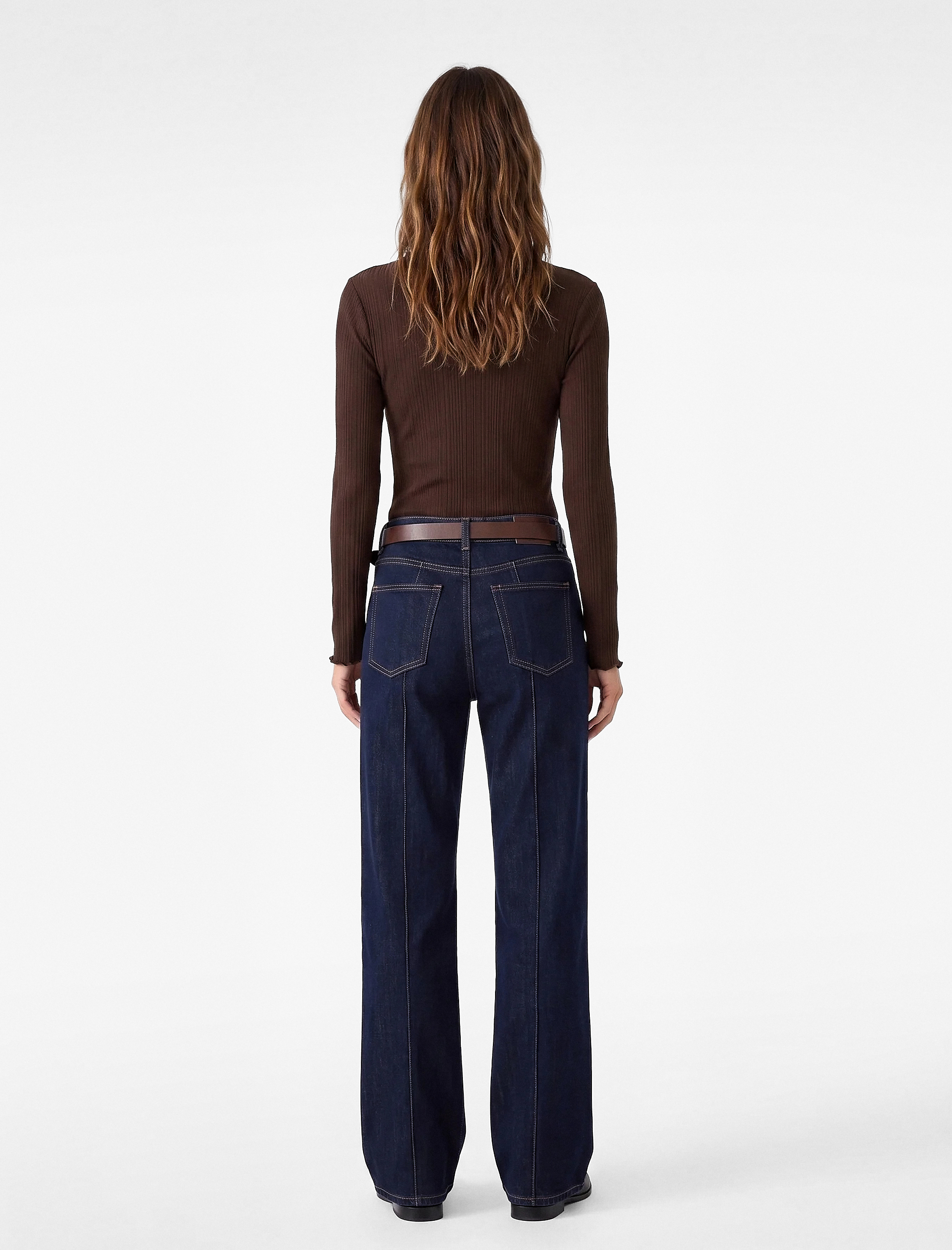   Kaşkorse Viskon Kumaş Slim Fit Uzun Kollu Fırfırlı Bisiklet Yaka Tişört