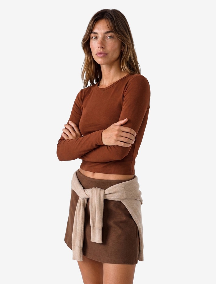  Viskon Slim Fit Uzun Kollu Bisiklet Yaka Tişört