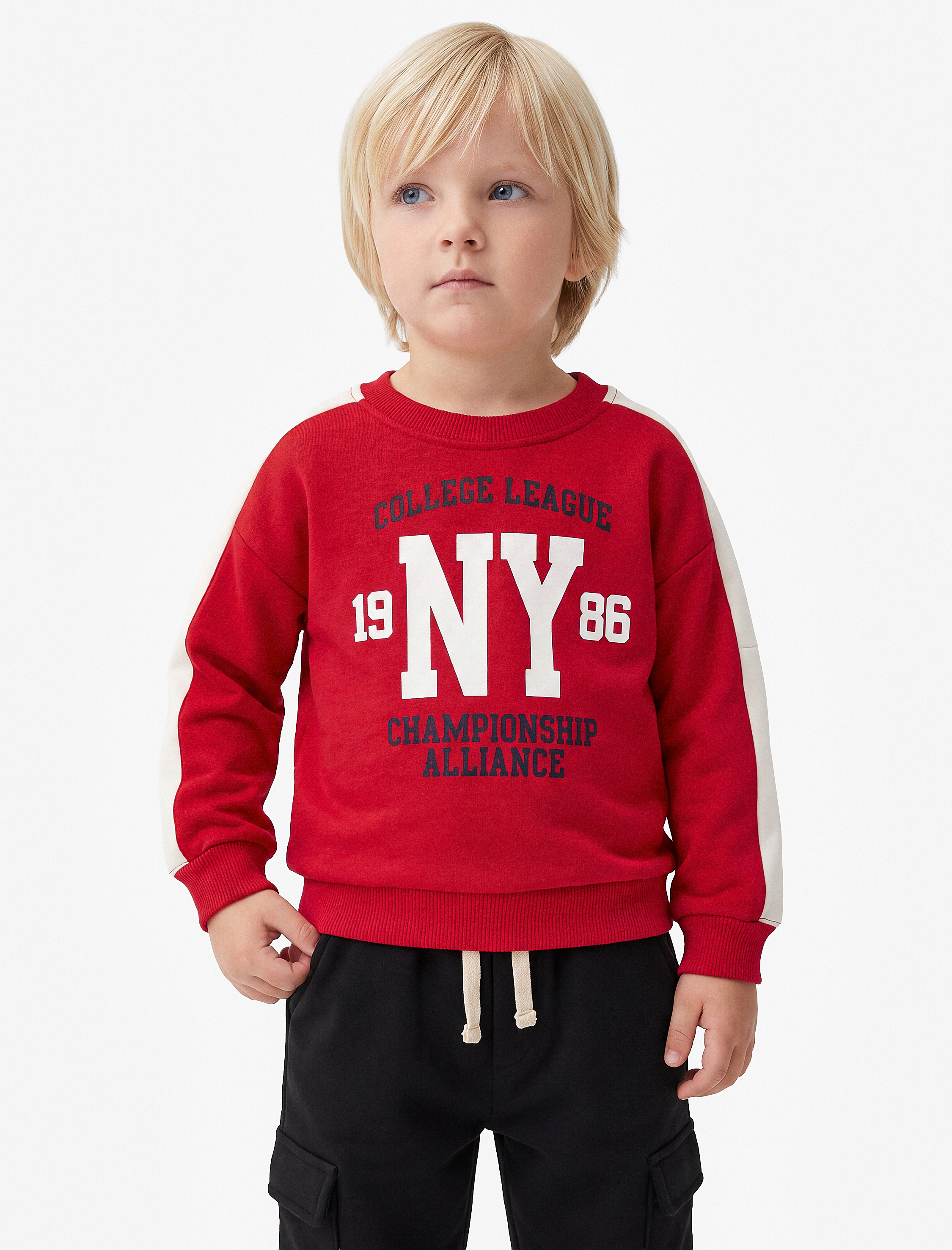  Erkek Bebek Pamuklu Uzun Kollu Bisiklet Yaka Baskılı Sweatshirt