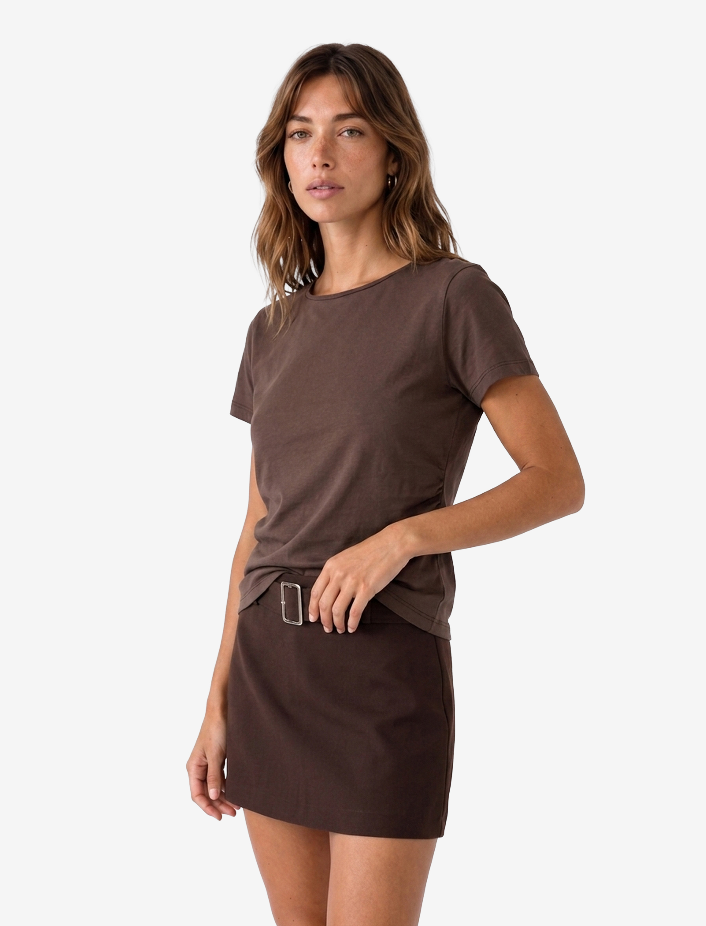   Viskon Slim Fit Büzgülü Bisiklet Yaka Kısa Kollu Tişört