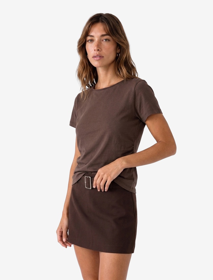  Viskon Slim Fit Büzgülü Bisiklet Yaka Kısa Kollu Tişört