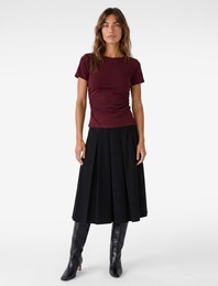 Viskon Slim Fit Büzgülü Bisiklet Yaka Kısa Kollu Tişört
